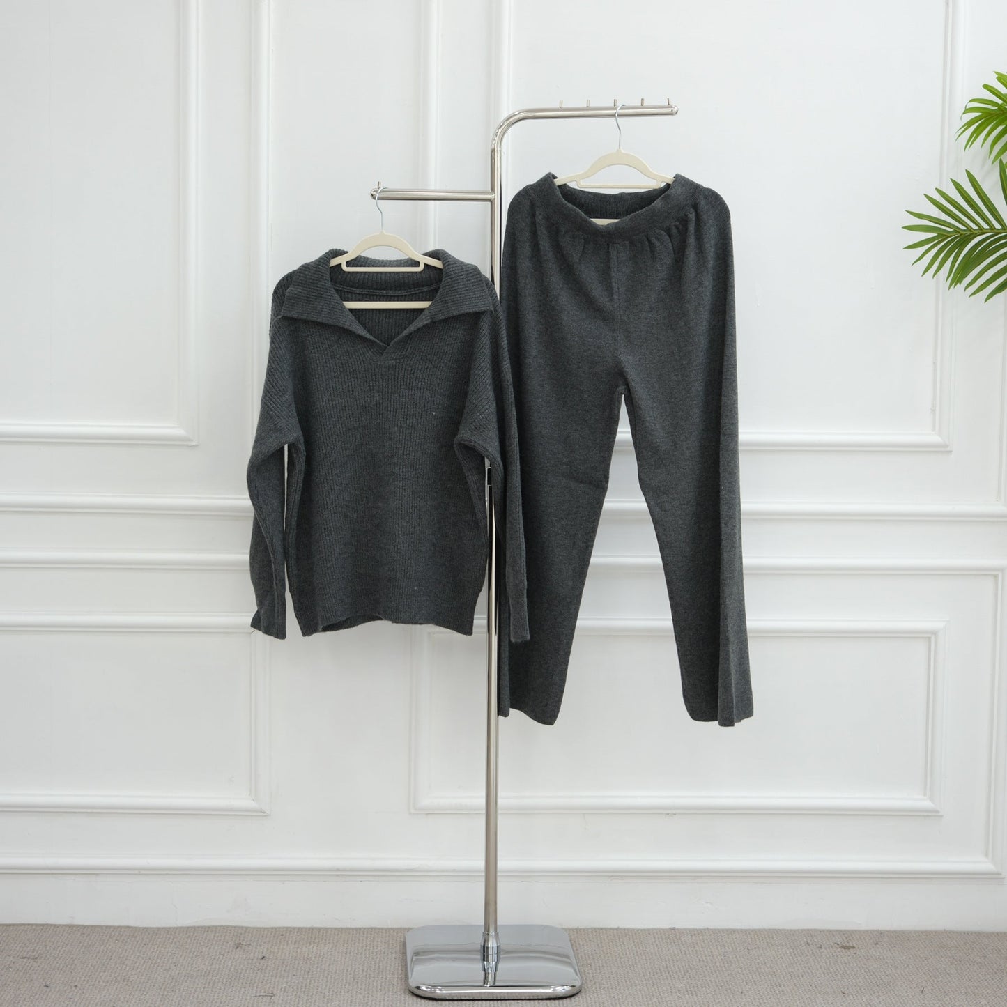 LM6594 Autumn and Winter Thickened Knitted Suit | Simple Solid Color Two-piece Suit