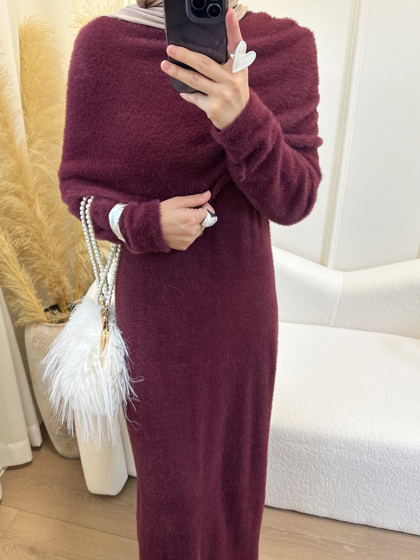 LM6604  Slim-fit Knit Sweater Two-piece Set with SLMwl Design (headscarf Optional)