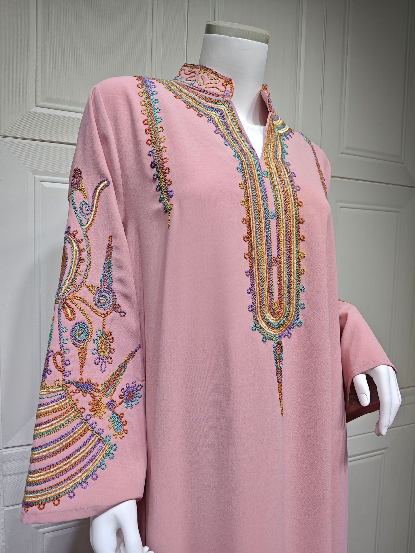 LM6661 Rope Embroidery Pullover Robe Dress, Long Sleeves, Loose Fit.