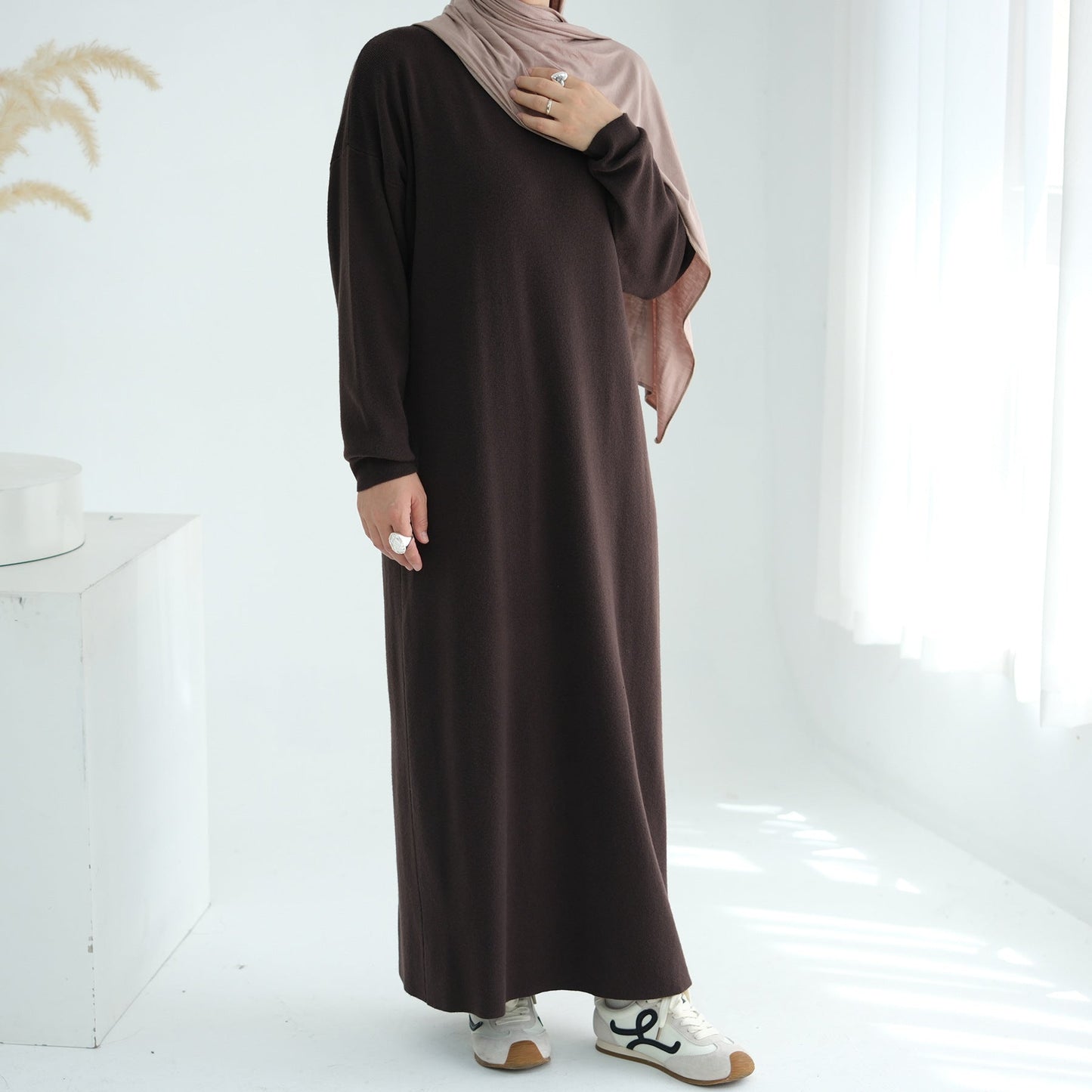LM6598 Autumn and Winter Knitted Dress, Long Solid Color (headscarf Not Included)