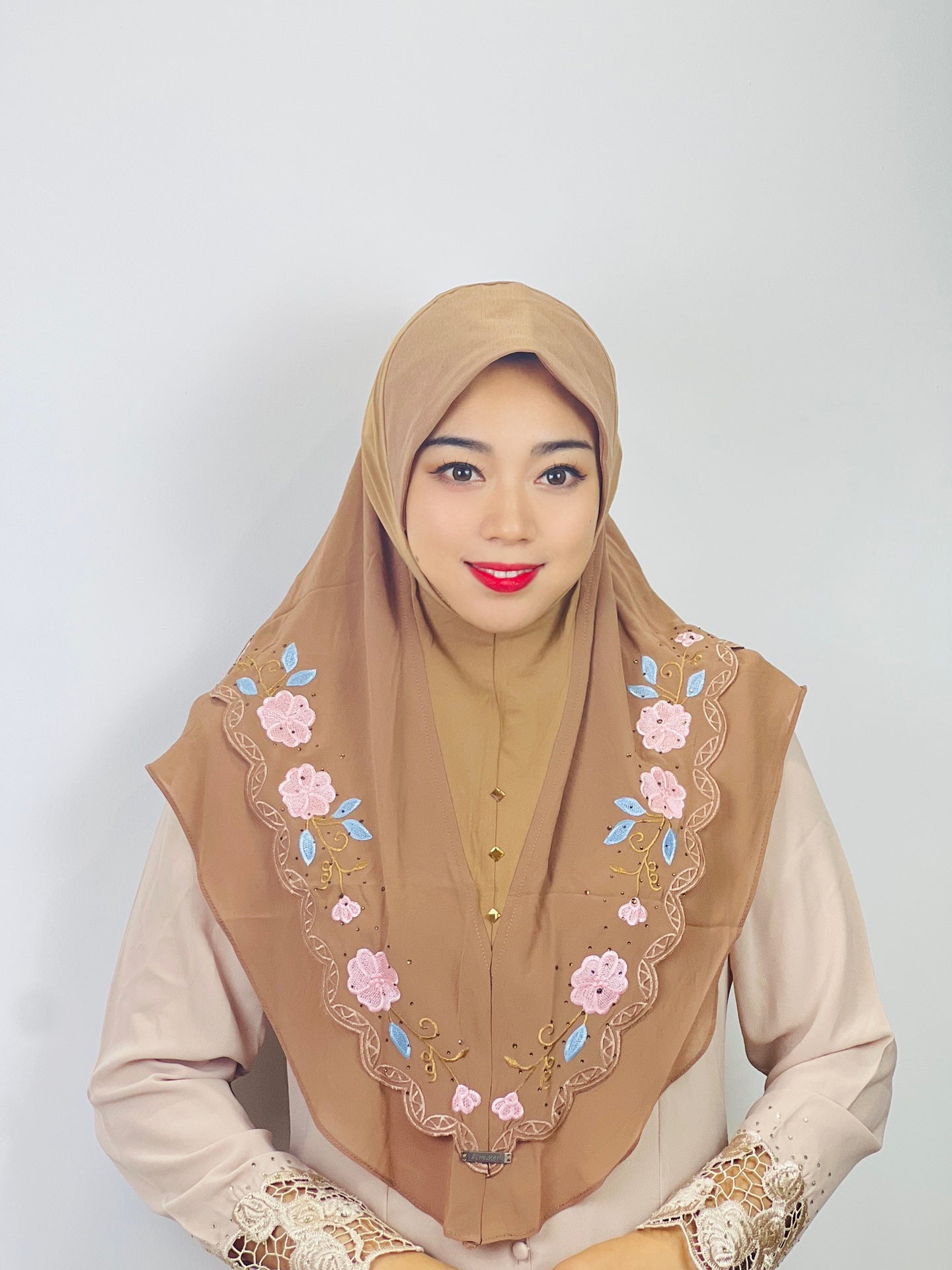 LUMAYA LM1105 Double Layered Floral Embroidered Lace Headscarf for Women