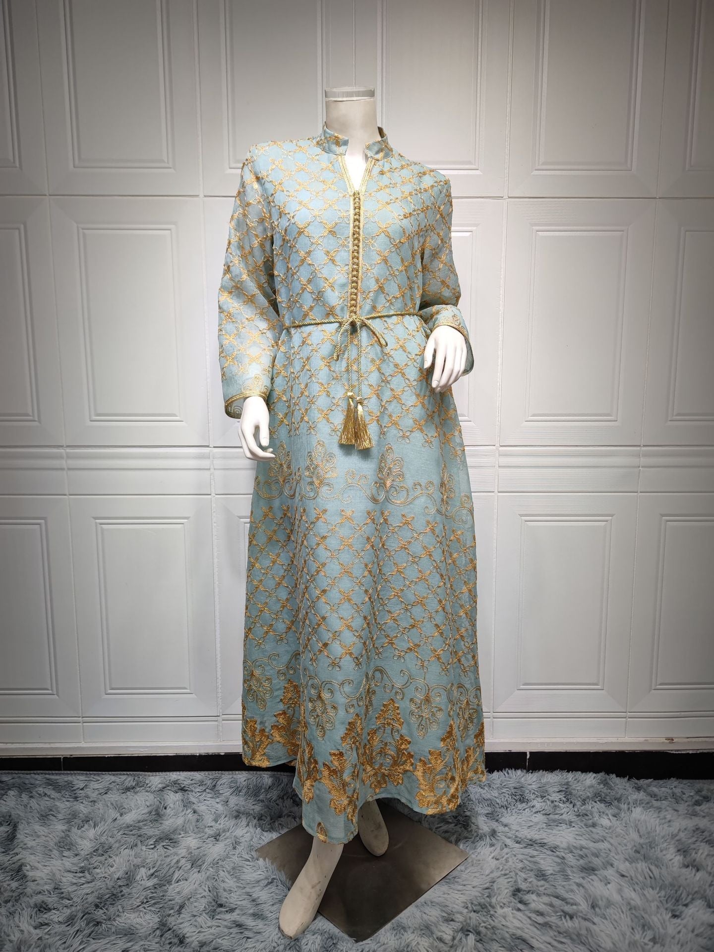 LM6640 Elegant Openwork Embroidered Abaya Long Dress