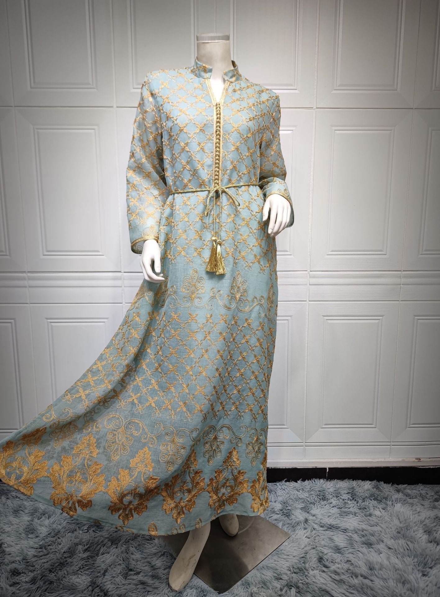 LM6640 Elegant Openwork Embroidered Abaya Long Dress