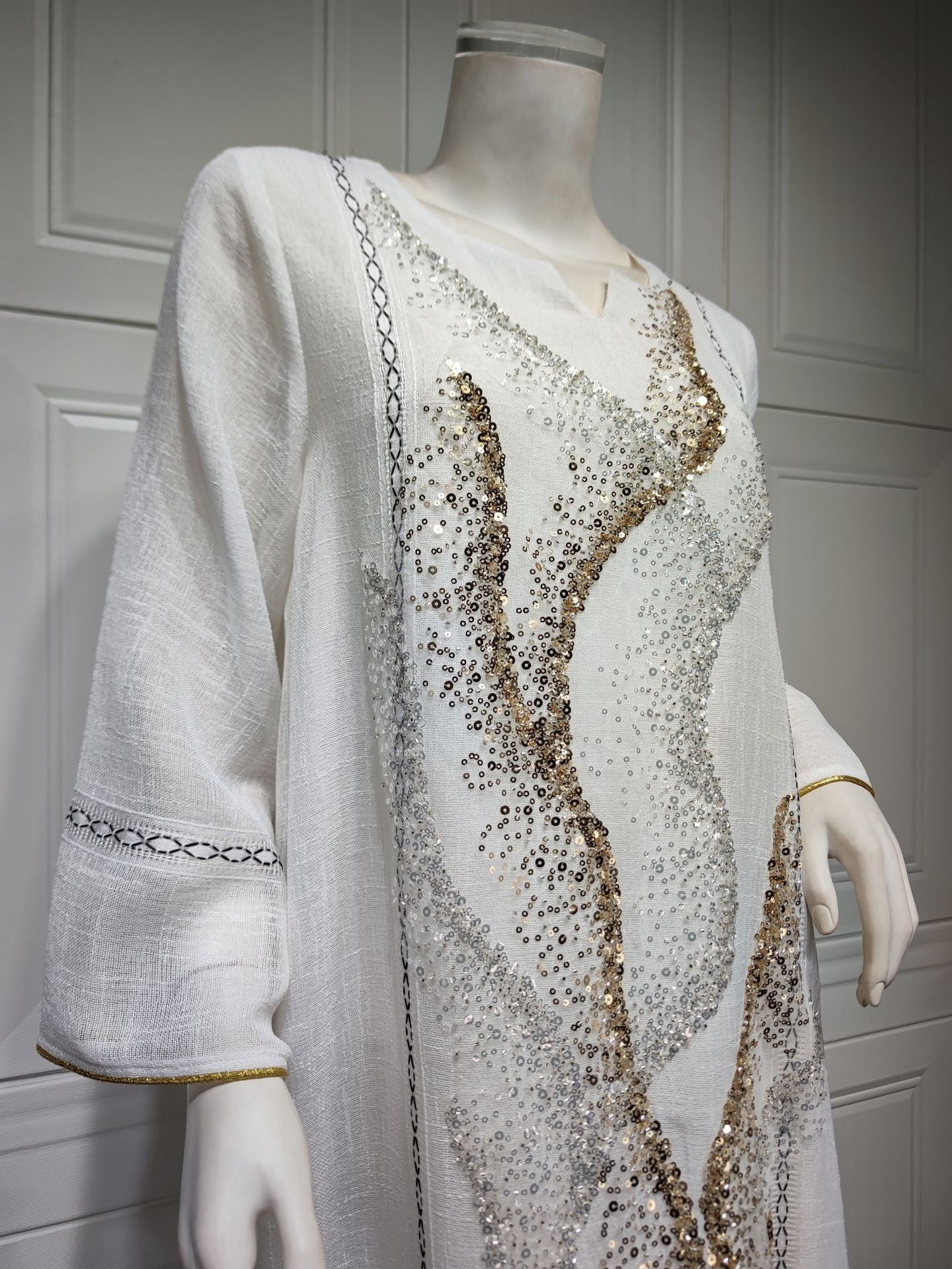 LM6637  Mesh Sequined Embroidered Long Dress