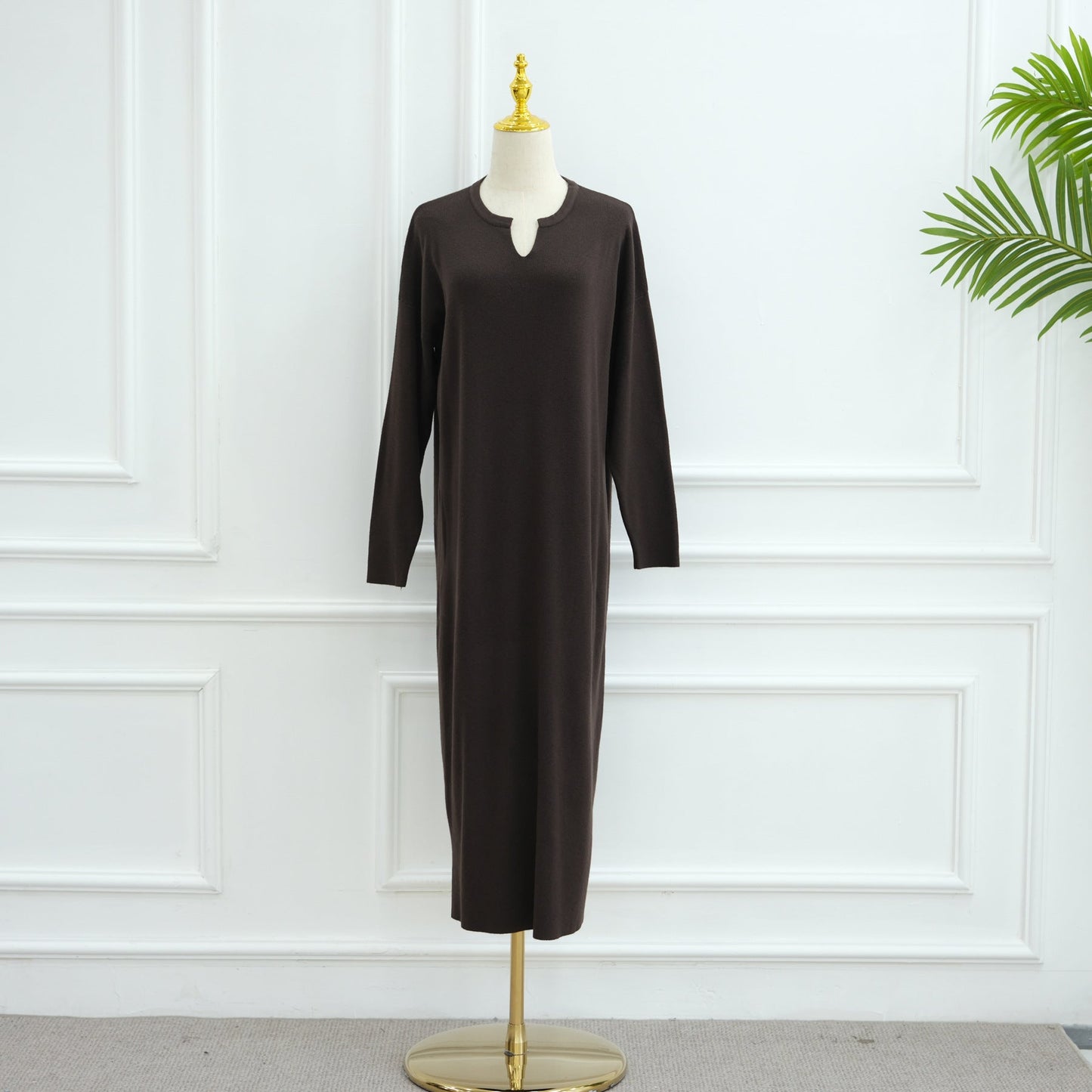 LM6598 Autumn and Winter Knitted Dress, Long Solid Color (headscarf Not Included)