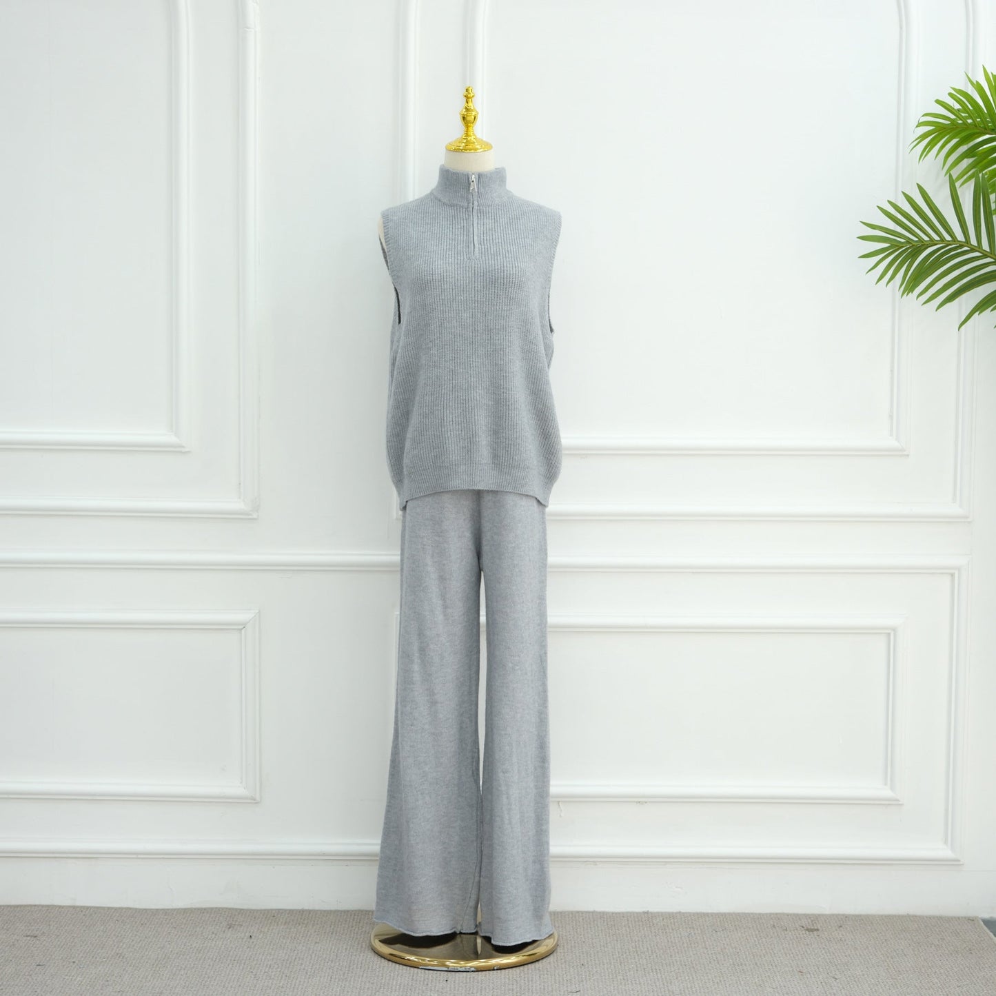 LM6603 Thickened knitted three-piece long coat set (with optional headscarf)