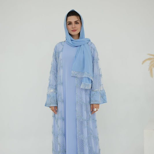 LM6622 3D flower mesh cardigan (optional headscarf and inner layer)