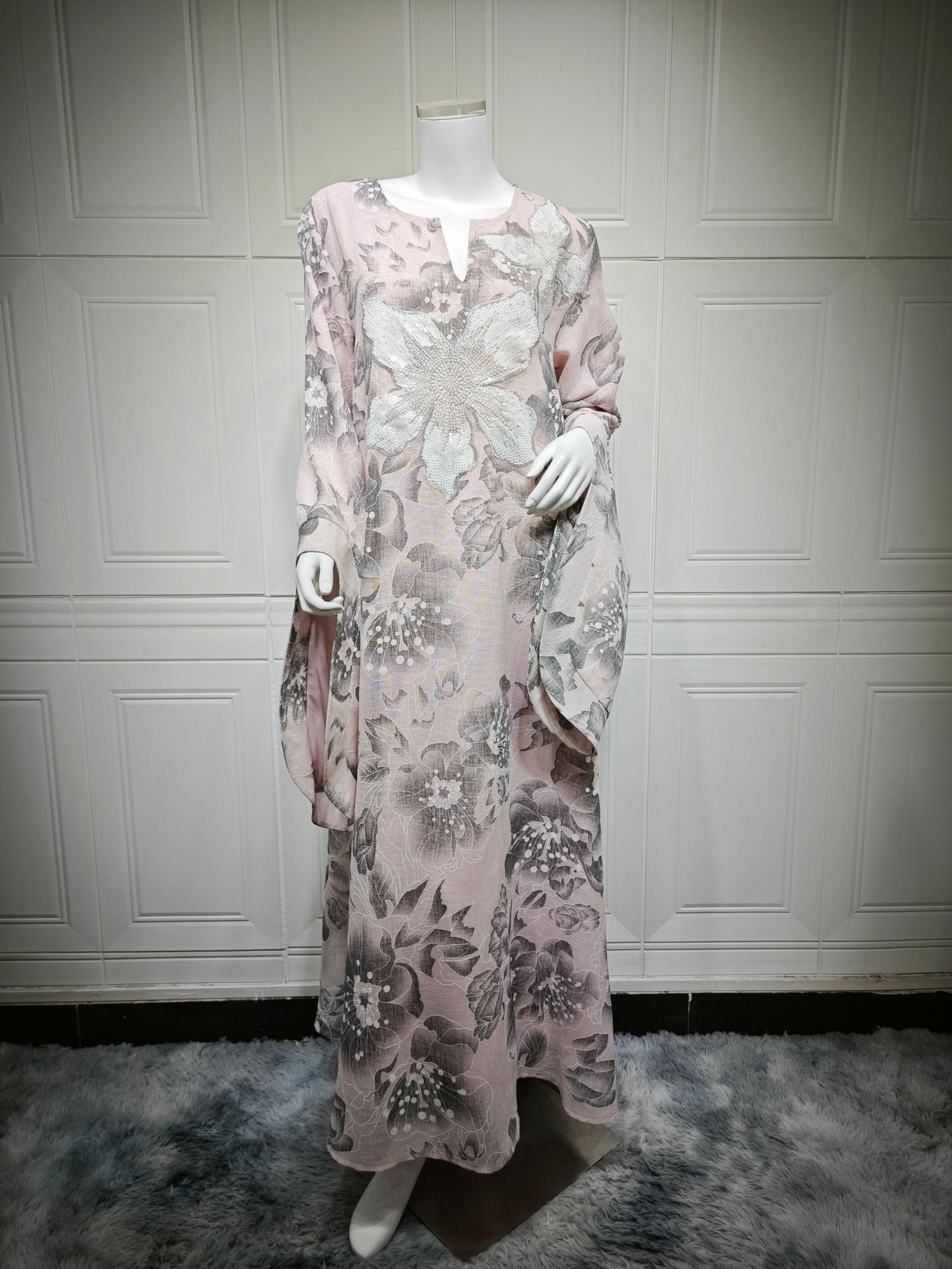 LM6639 Floral Appliqué Embroidered Long Dress
