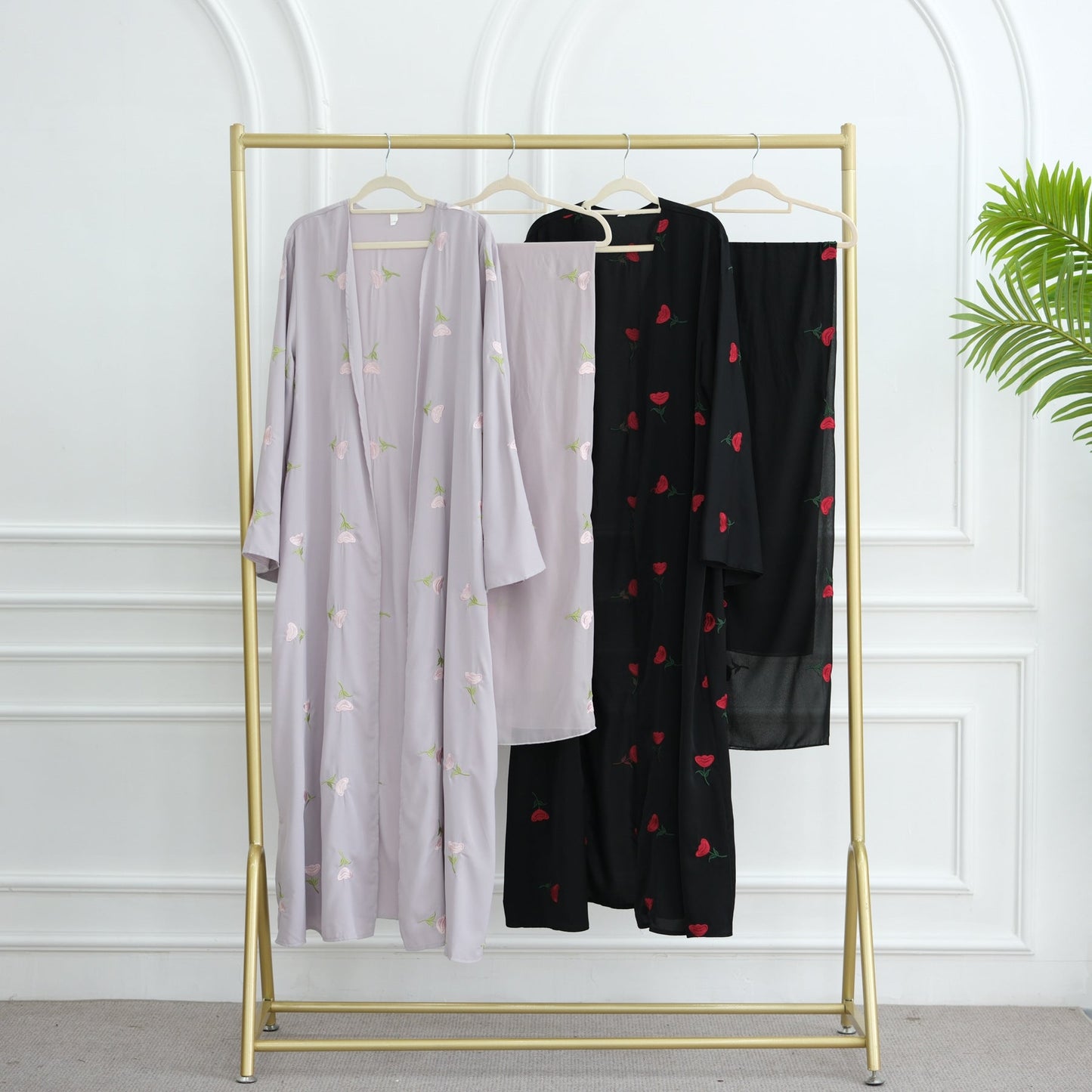 LM6631 Long cardigan with floral embroidery (headscarf optional)