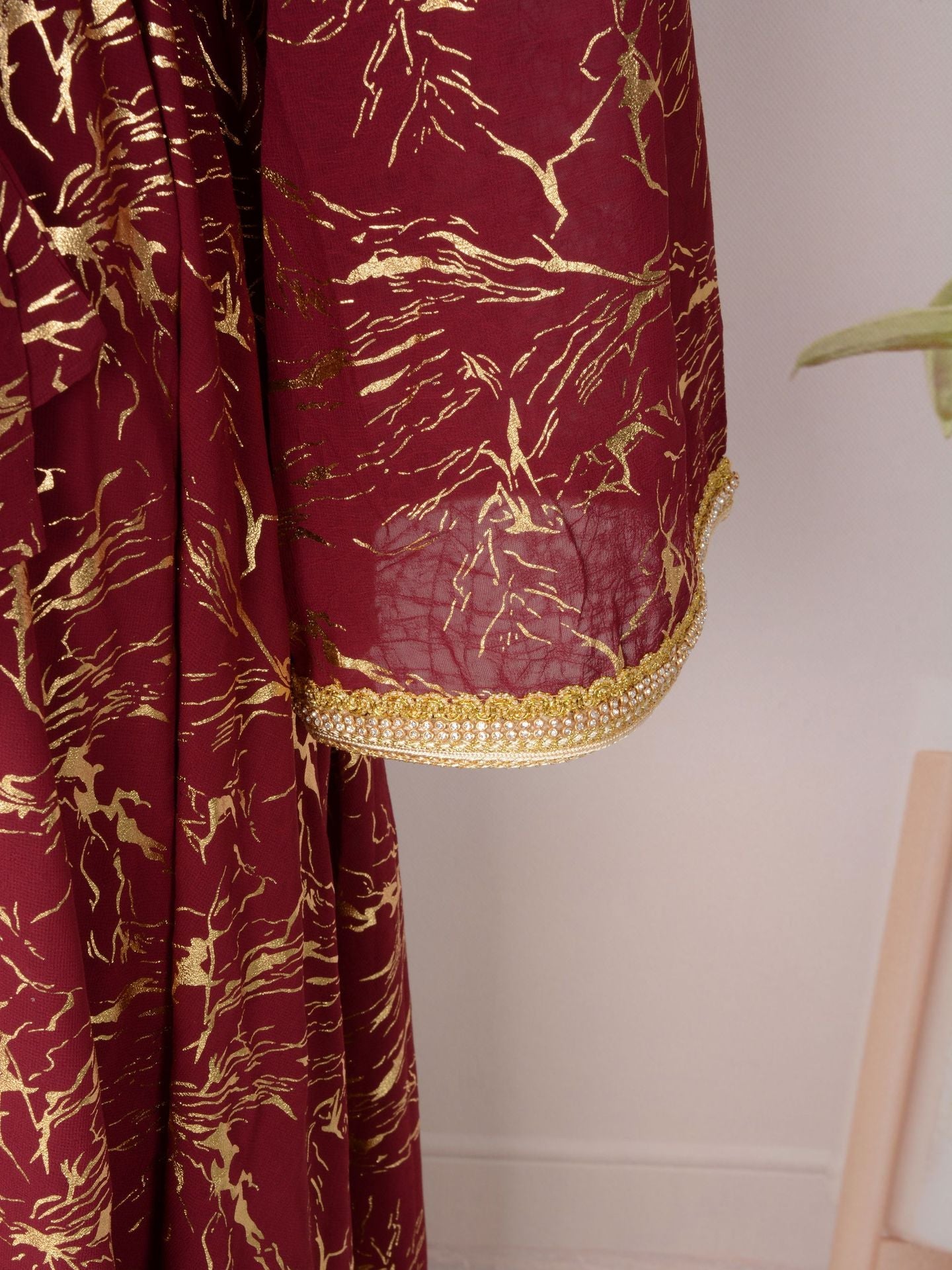 HS6731 V-neck gold-embroidered robe maxi dress