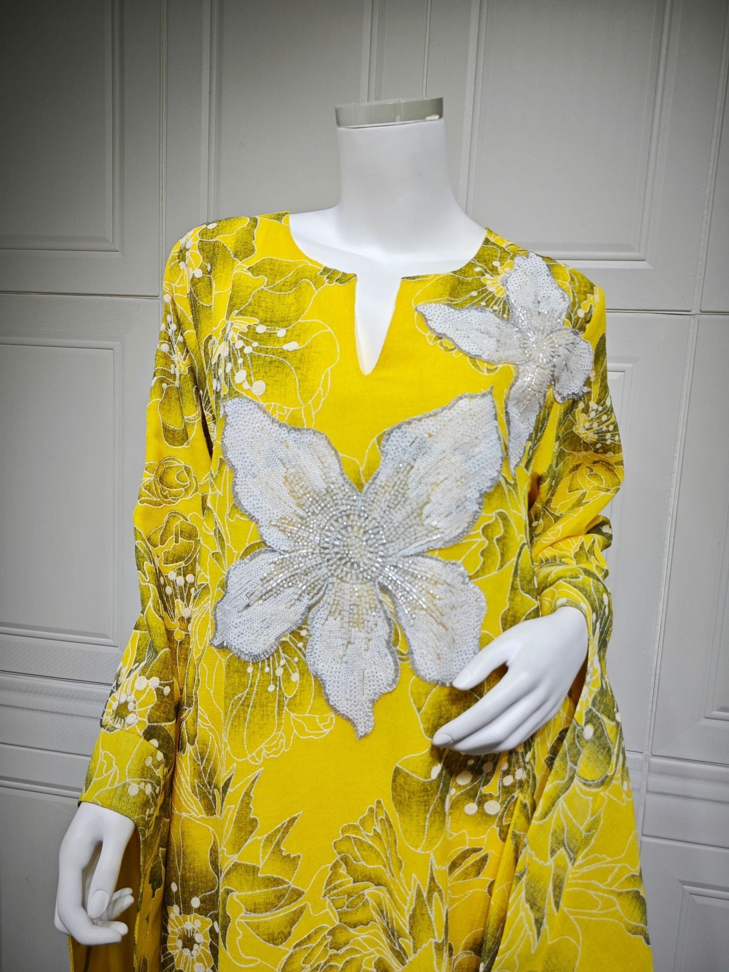 LM6639 Floral Appliqué Embroidered Long Dress