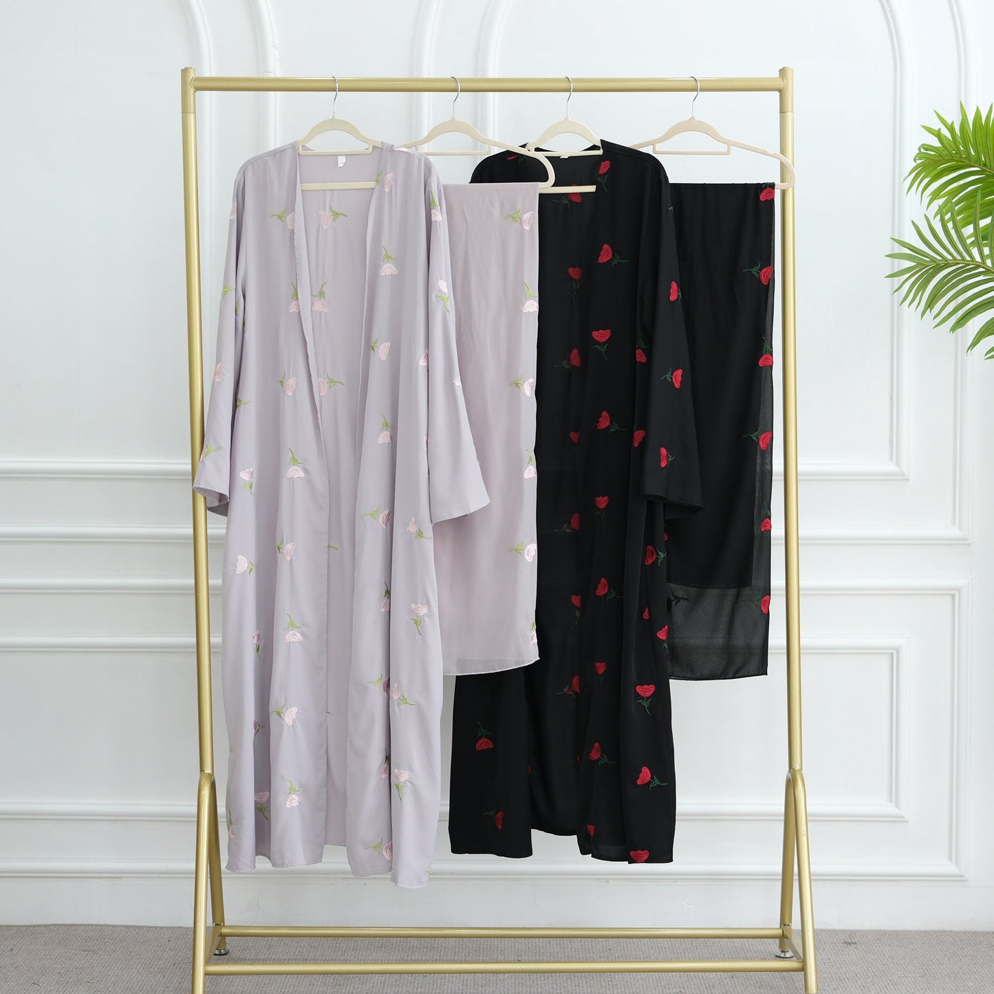 LM6631 Long cardigan with floral embroidery (headscarf optional)