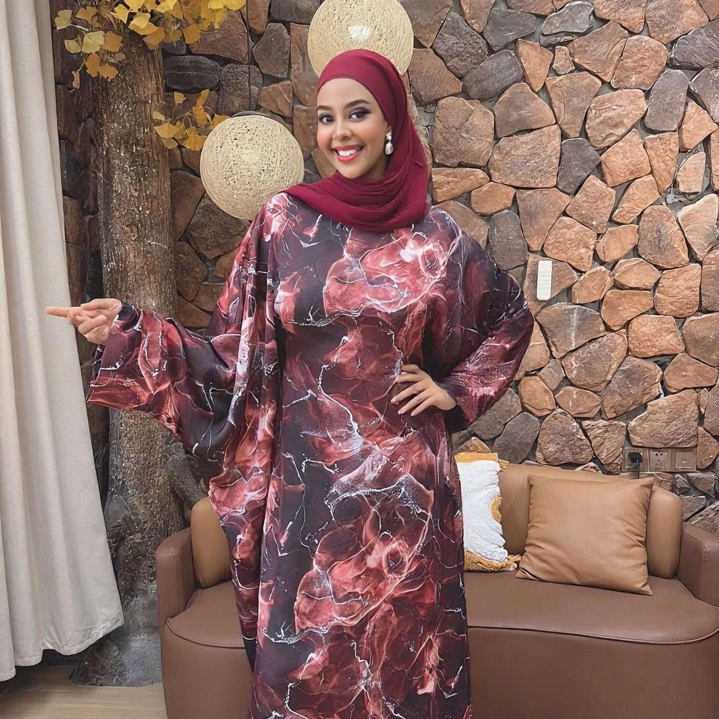LM6621  Printed Long-sleeved Dress (with Optional Headscarf)