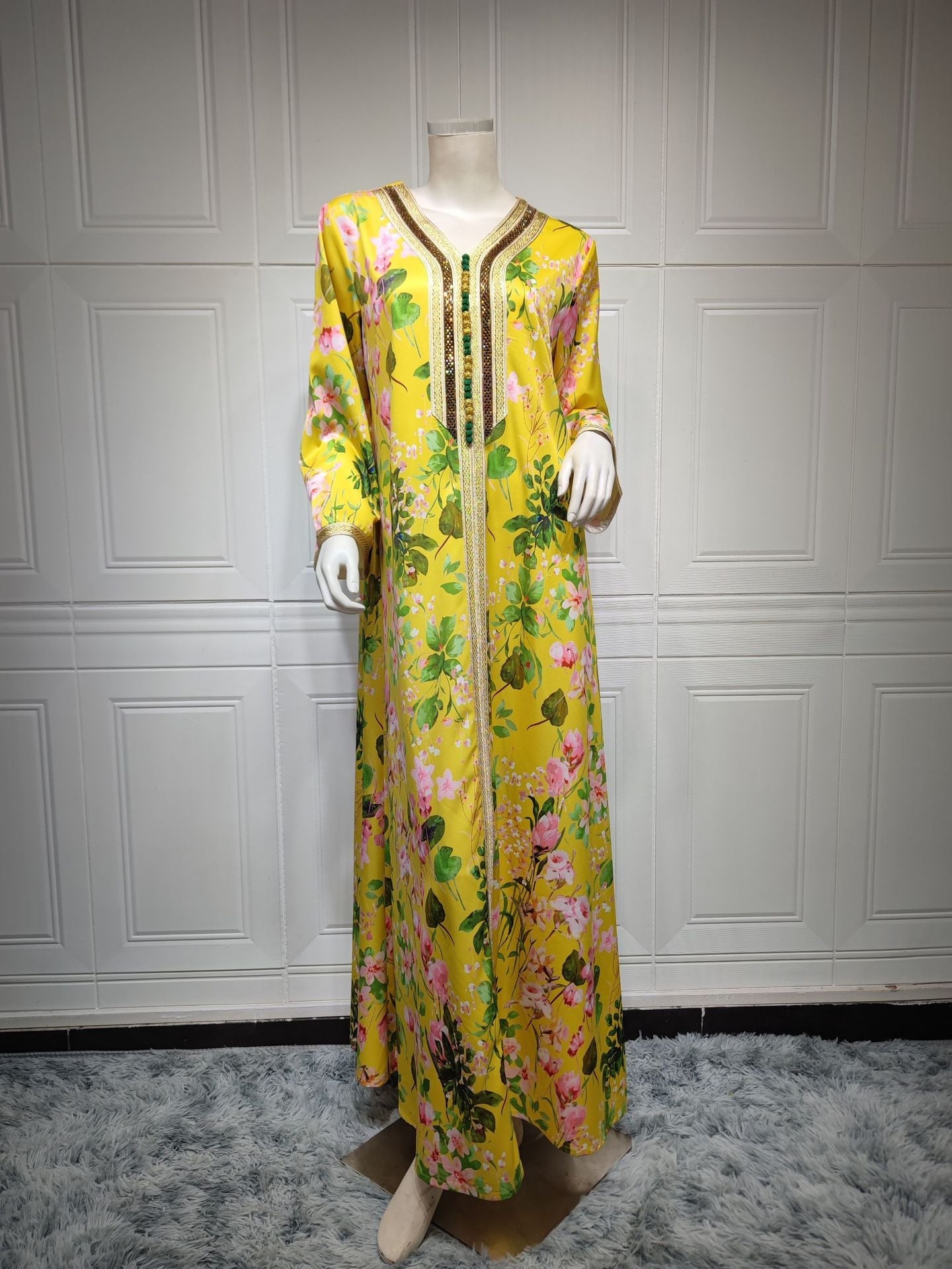 LUMAYA LUMAYA1075 Abaya Robe New Printed Rhinestone Dress