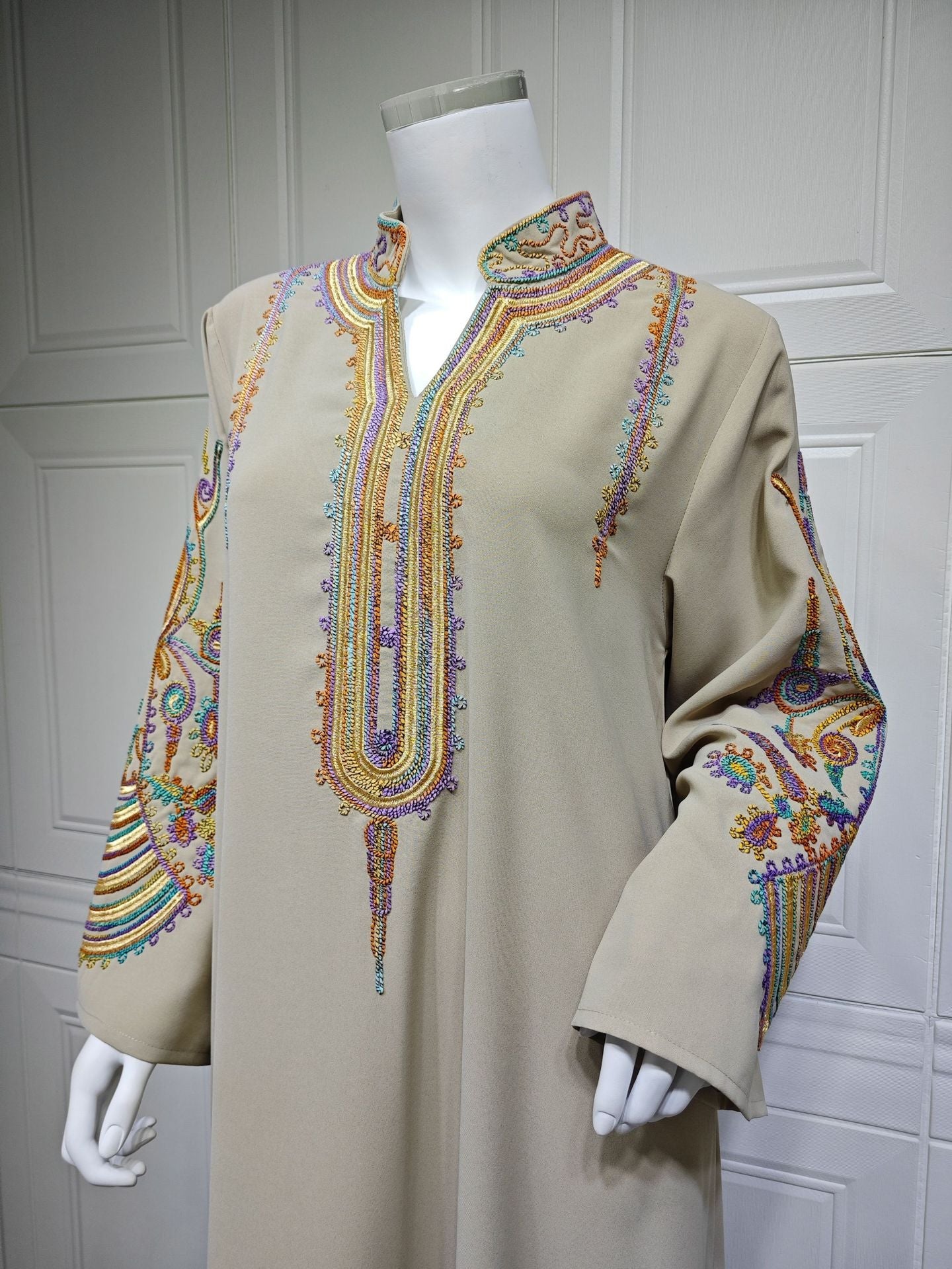 LM6661 Rope Embroidery Pullover Robe Dress, Long Sleeves, Loose Fit.
