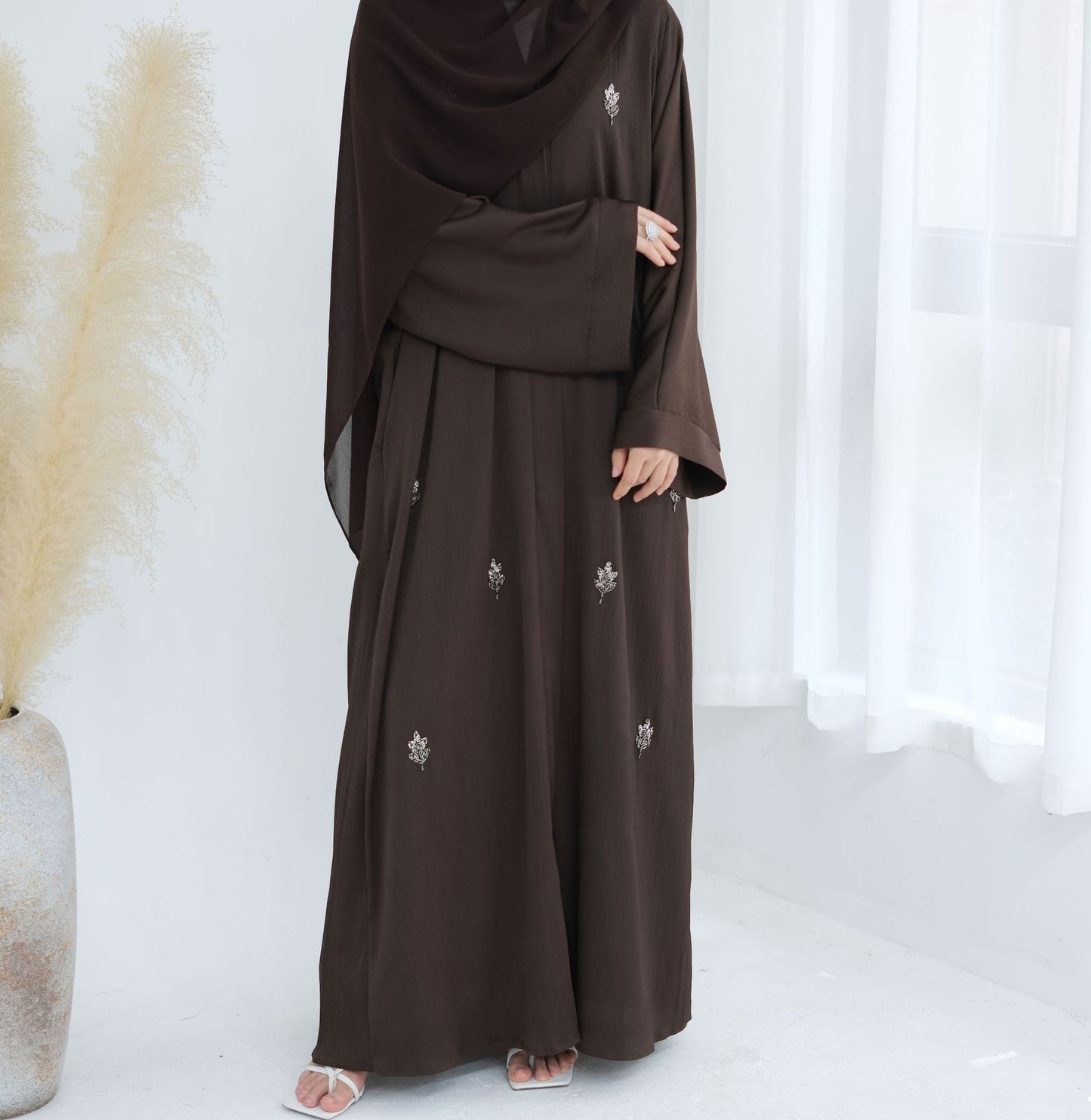 LM6624 Abaya Cardigan with Beaded Lace-up
