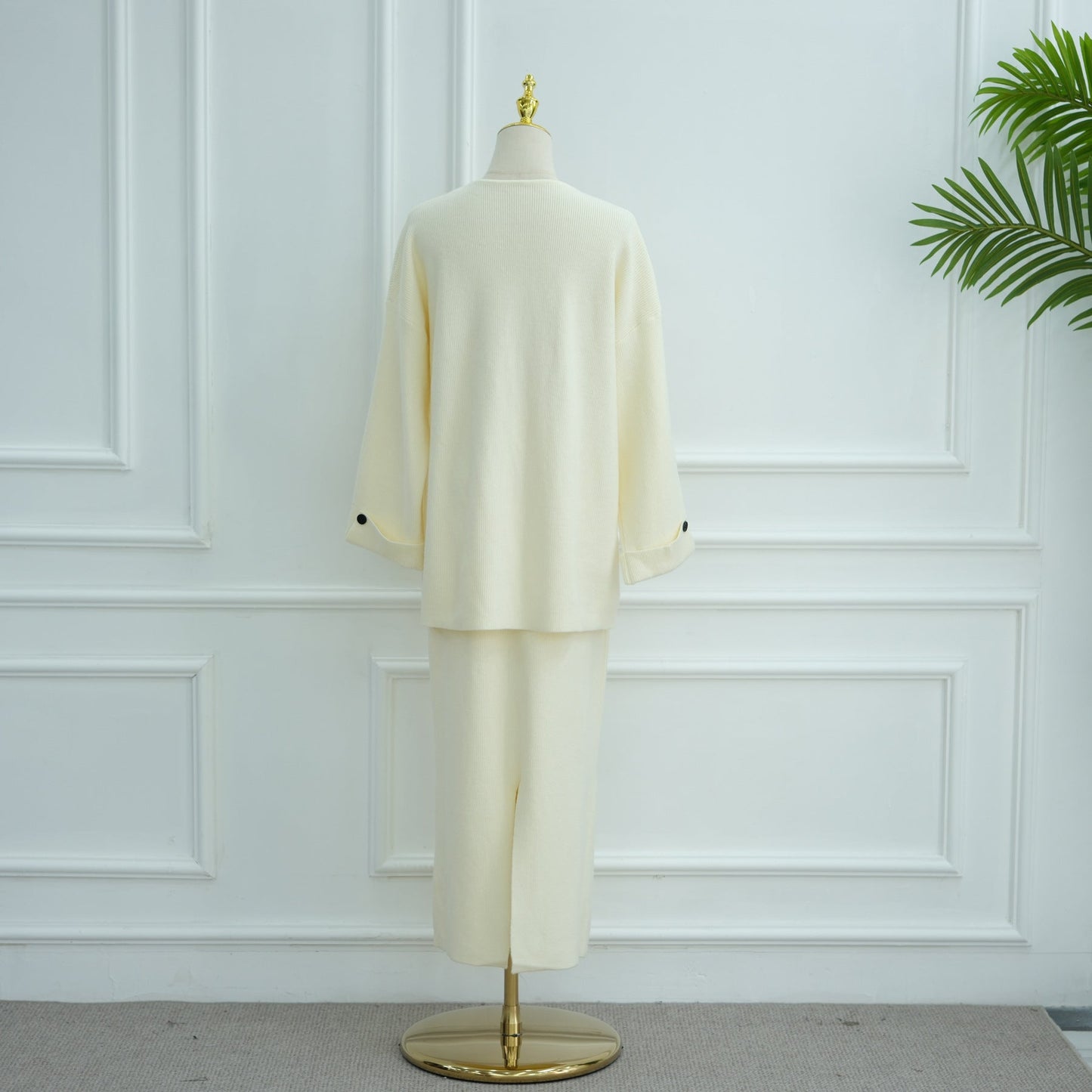 LM6597 Autumn and winter thickened knitted suit solid color two-piece suit (excluding headscarf) top + skirt