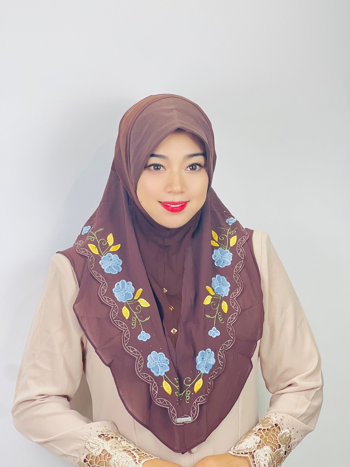 LUMAYA LM1105 Double Layered Floral Embroidered Lace Headscarf for Women