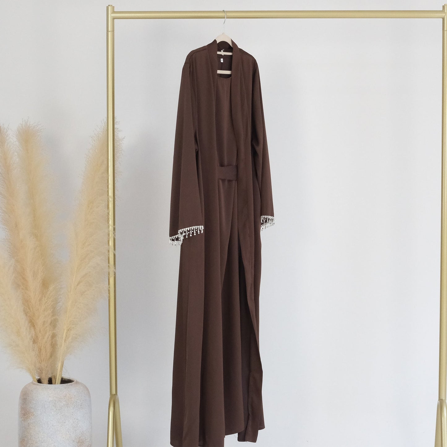 LUMAYA LUMAYA1047 1pcs Solid Color Beaded Cardigan Robe