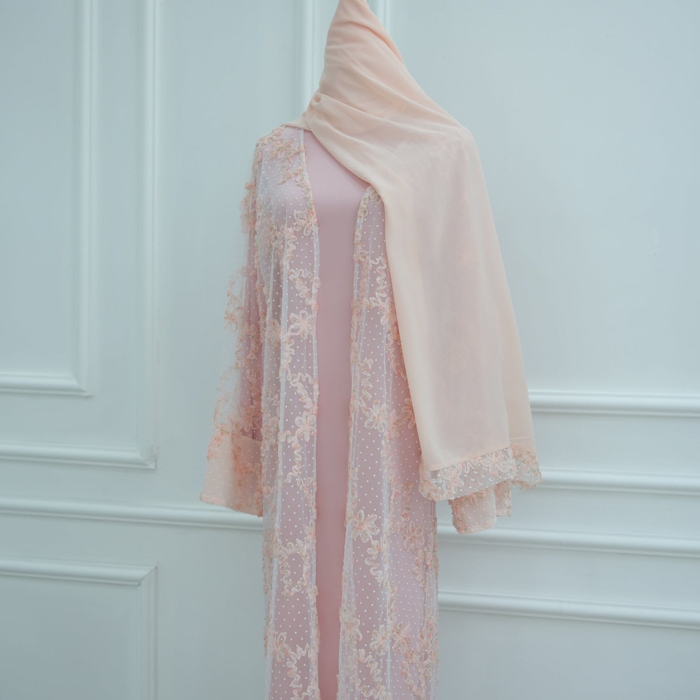 LM6622 3D flower mesh cardigan (optional headscarf and inner layer)