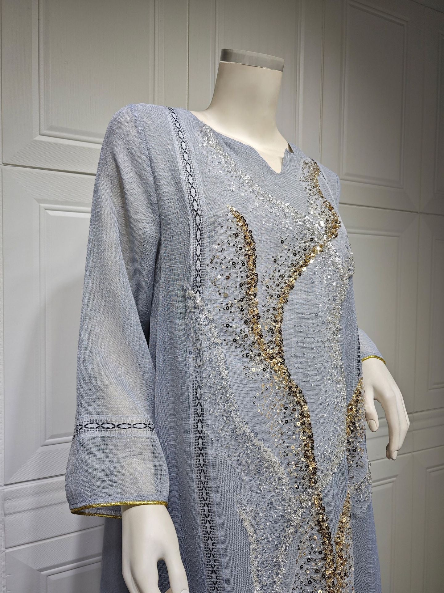 LM6637  Mesh Sequined Embroidered Long Dress