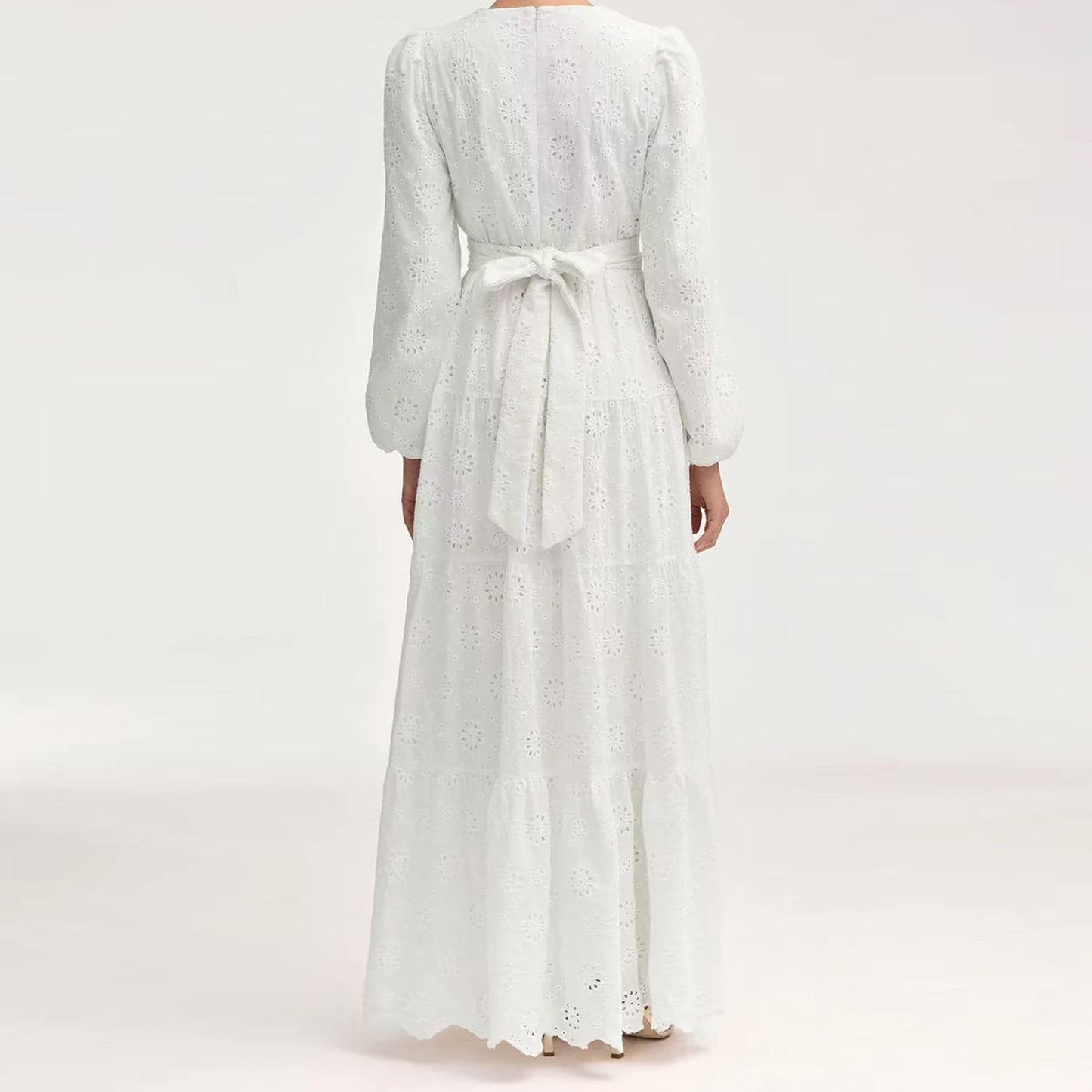 LM6630 Cotton embroidered flower long dress