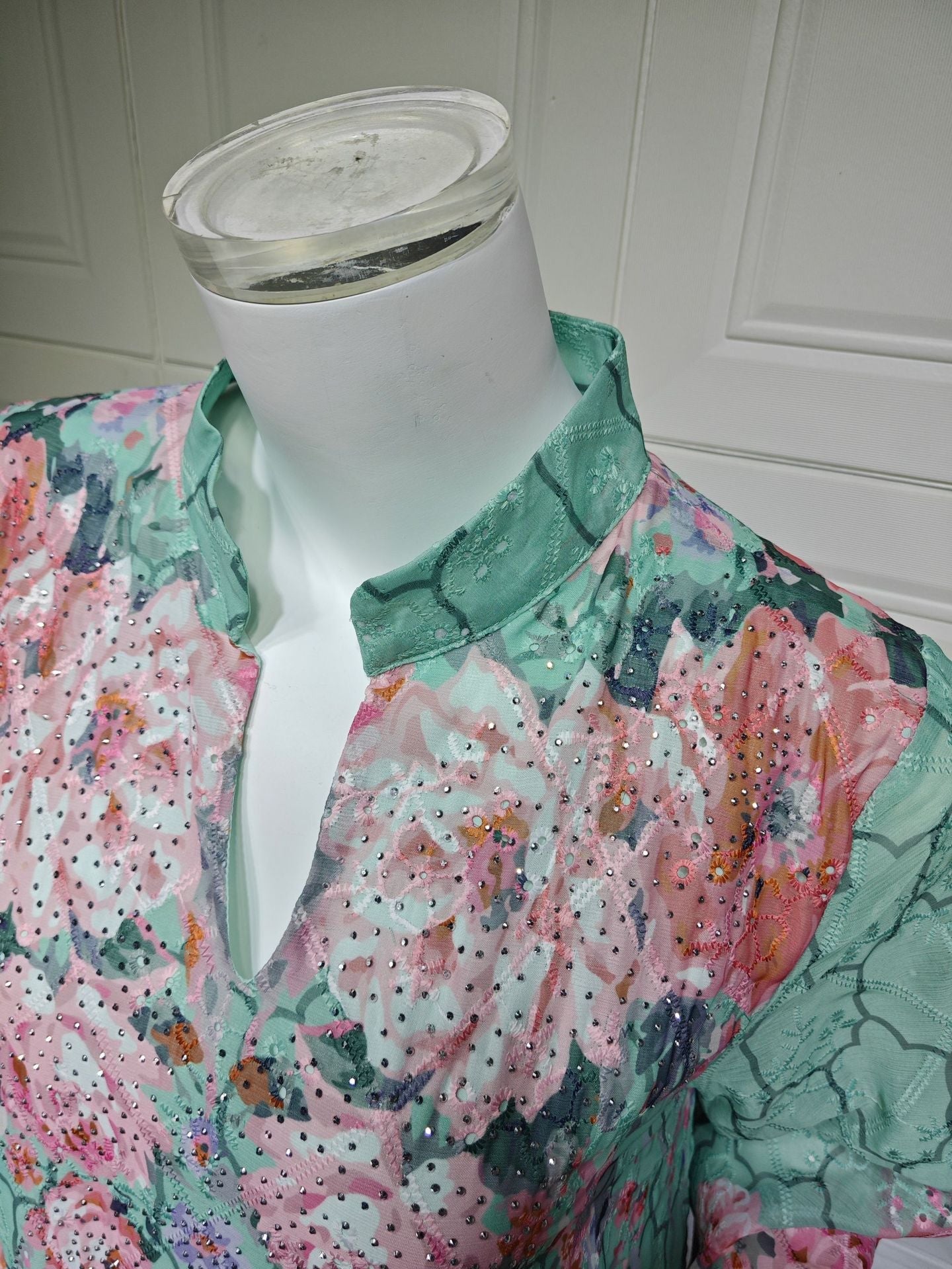 LM6636 Floral Print Embroidered Long Dress