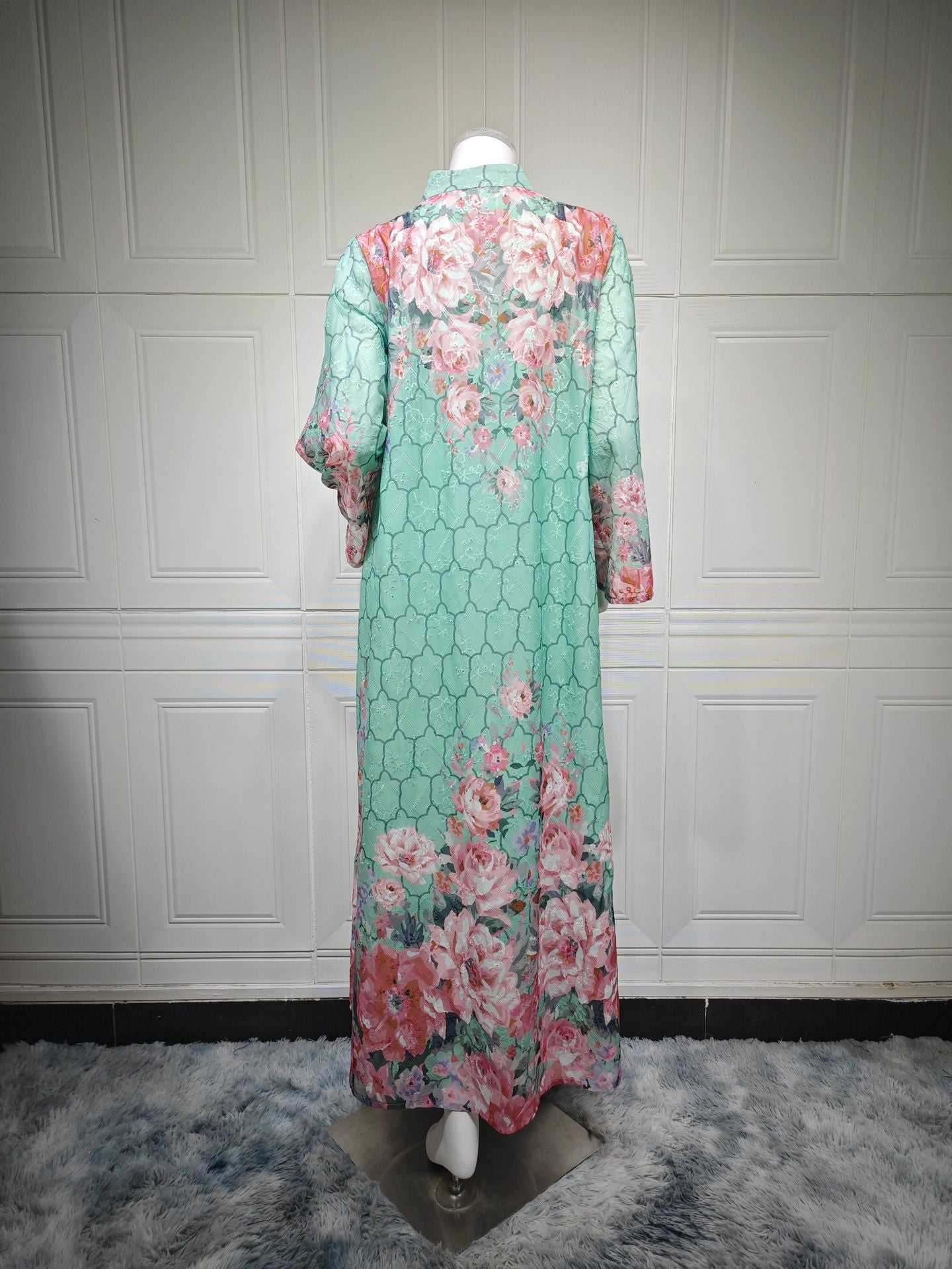 LM6636 Floral Print Embroidered Long Dress