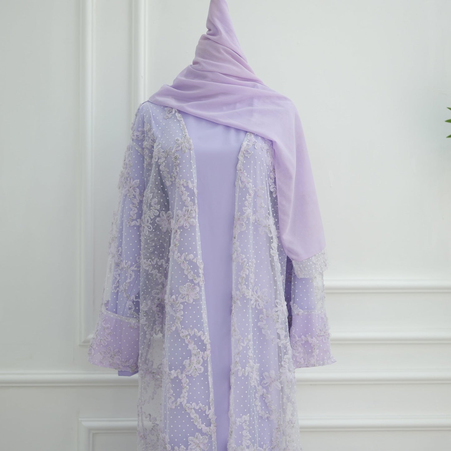 LM6622 3D flower mesh cardigan (optional headscarf and inner layer)