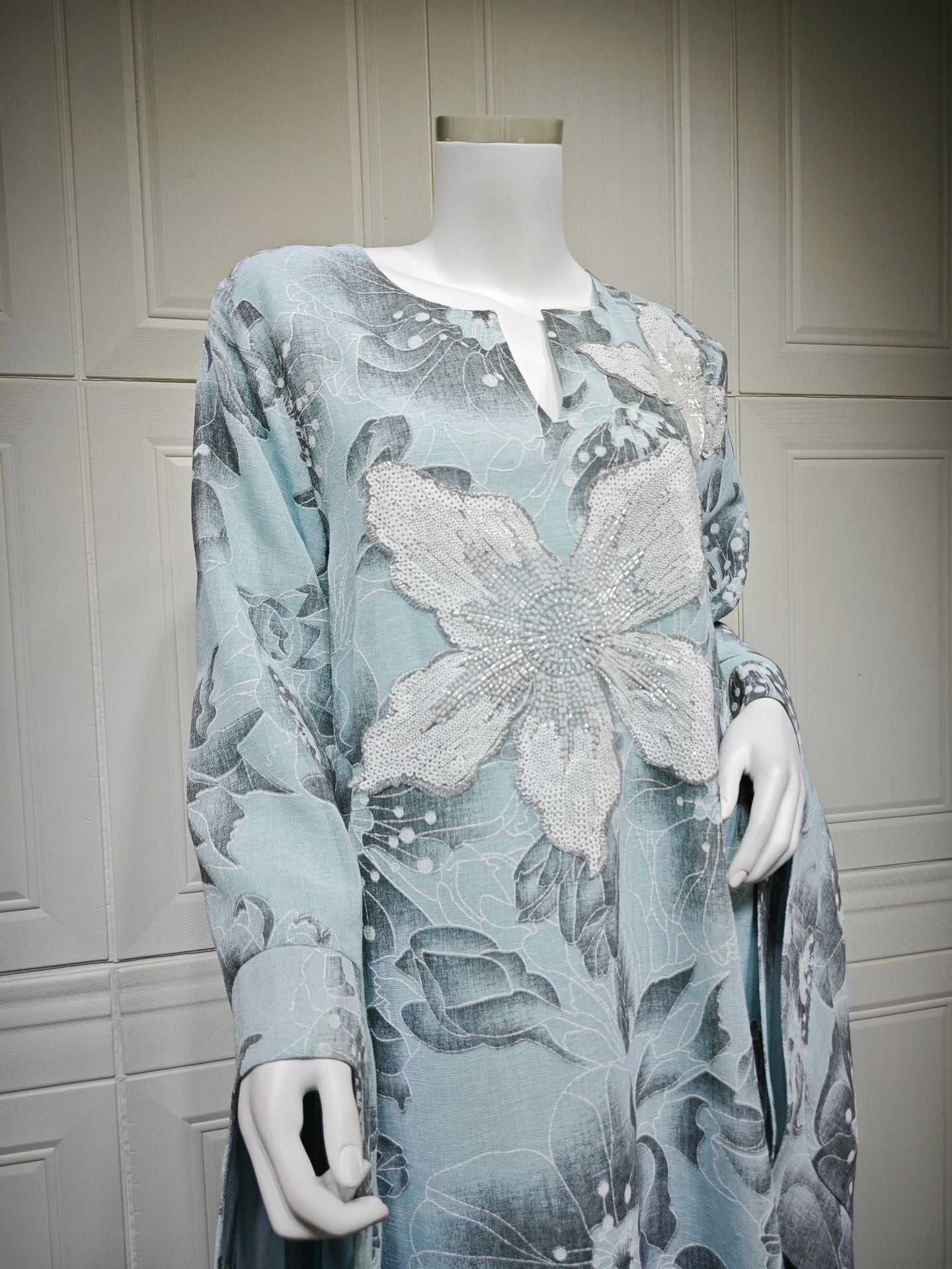 LM6639 Floral Appliqué Embroidered Long Dress