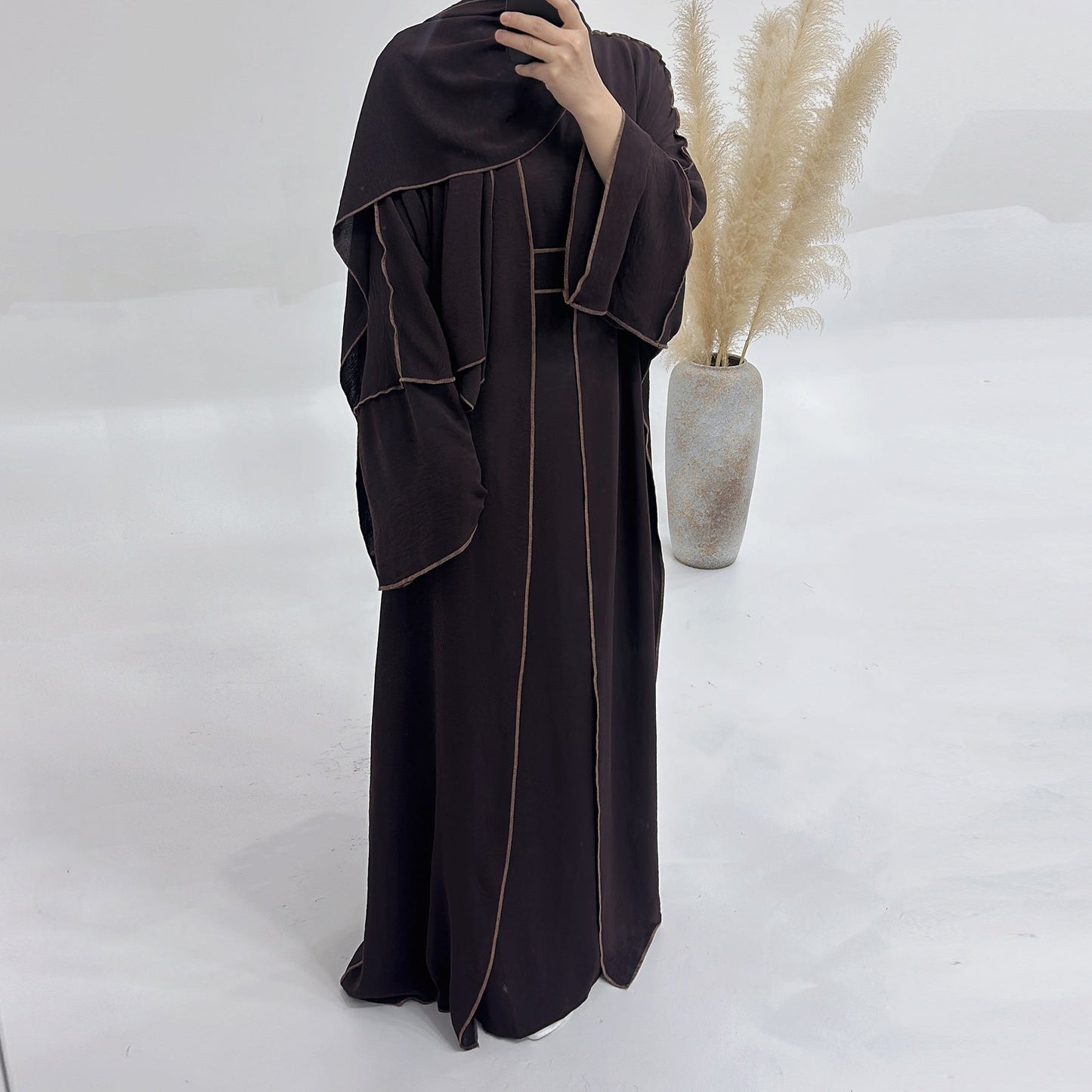 LUMAYA LM1182 3pcs Set Crepe Inner Dress and Cardigan and Hijab