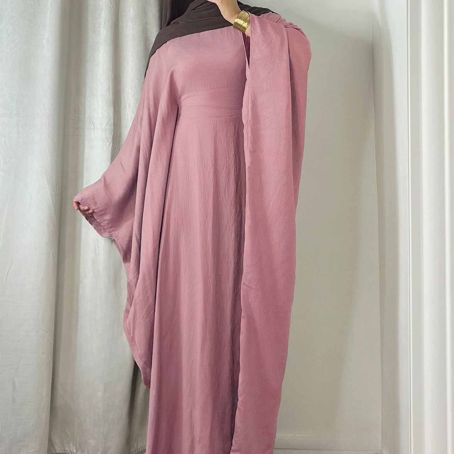 LUMAYA LUMAYA0997 Crepe Kaftan with Built-in Belt Waist Bat Sleeves Dress
