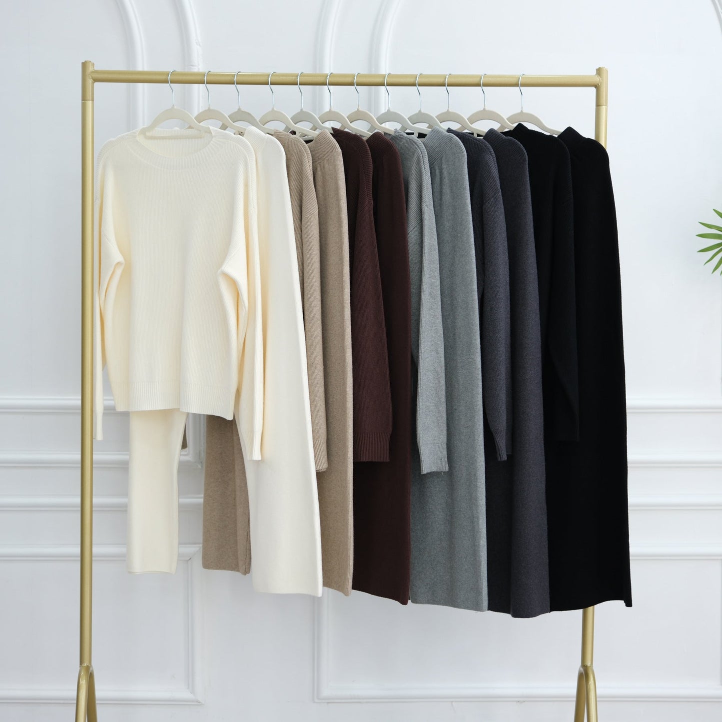 LM6595 Autumn and Winter Thickened Knitted Suit (Not Including Headscarf) | Simple Solid Color Two-Piece Suit