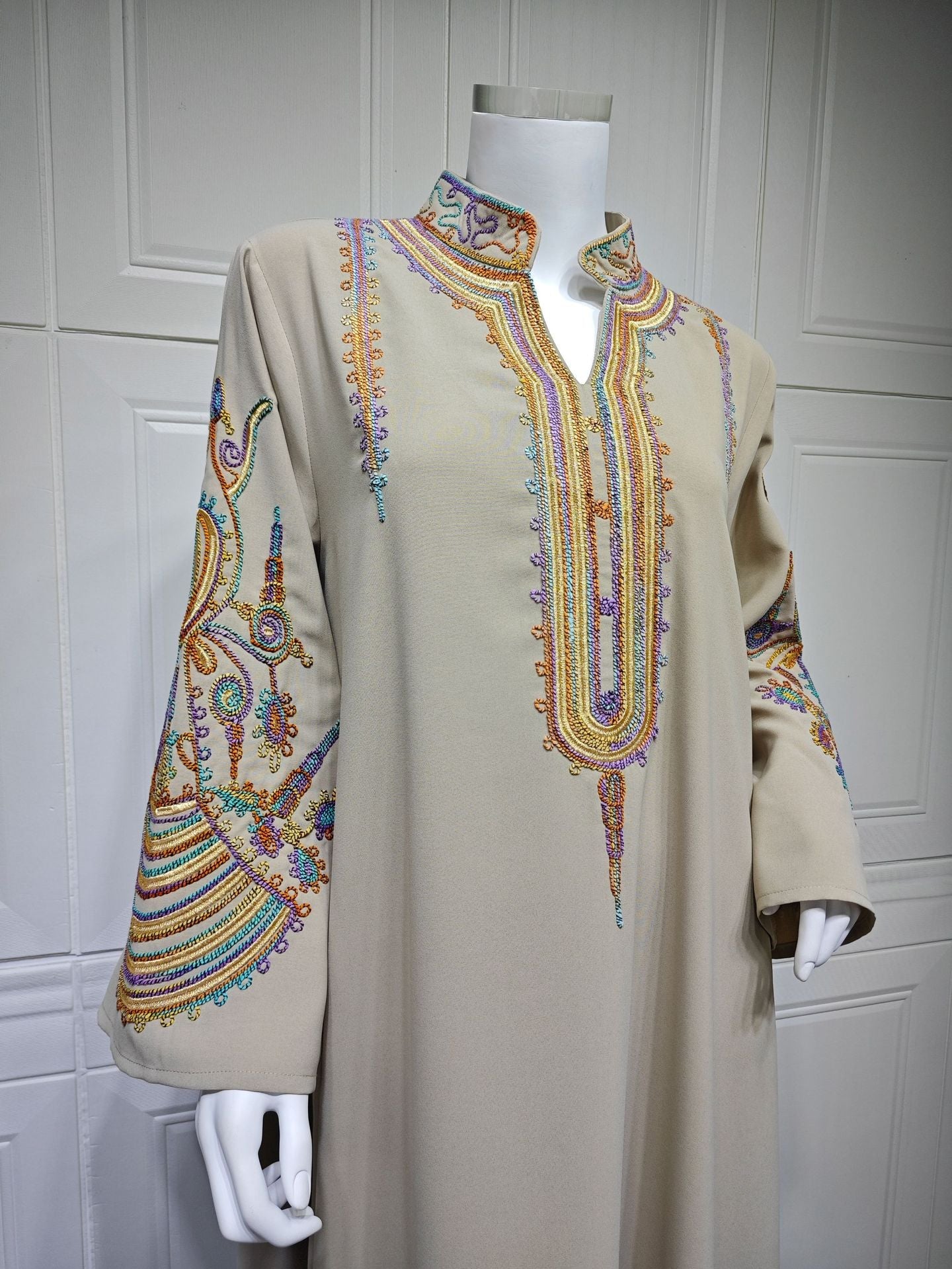 LM6661 Rope Embroidery Pullover Robe Dress, Long Sleeves, Loose Fit.