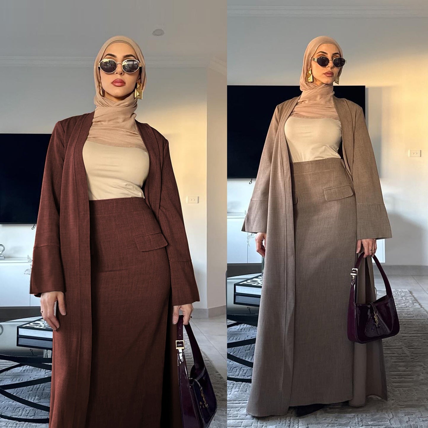 LM6607 Fashion Solid Color Cardigan with Skirt Two-piece Set
