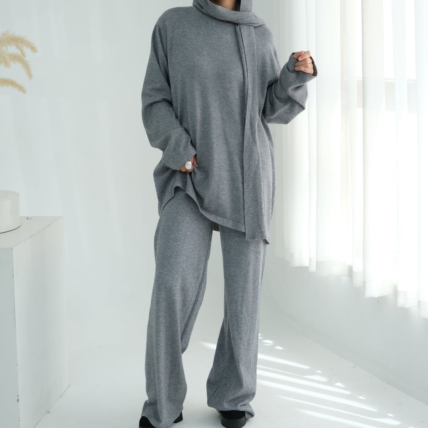 LM6593 Soft knitted home set | Simple solid color two-piece set