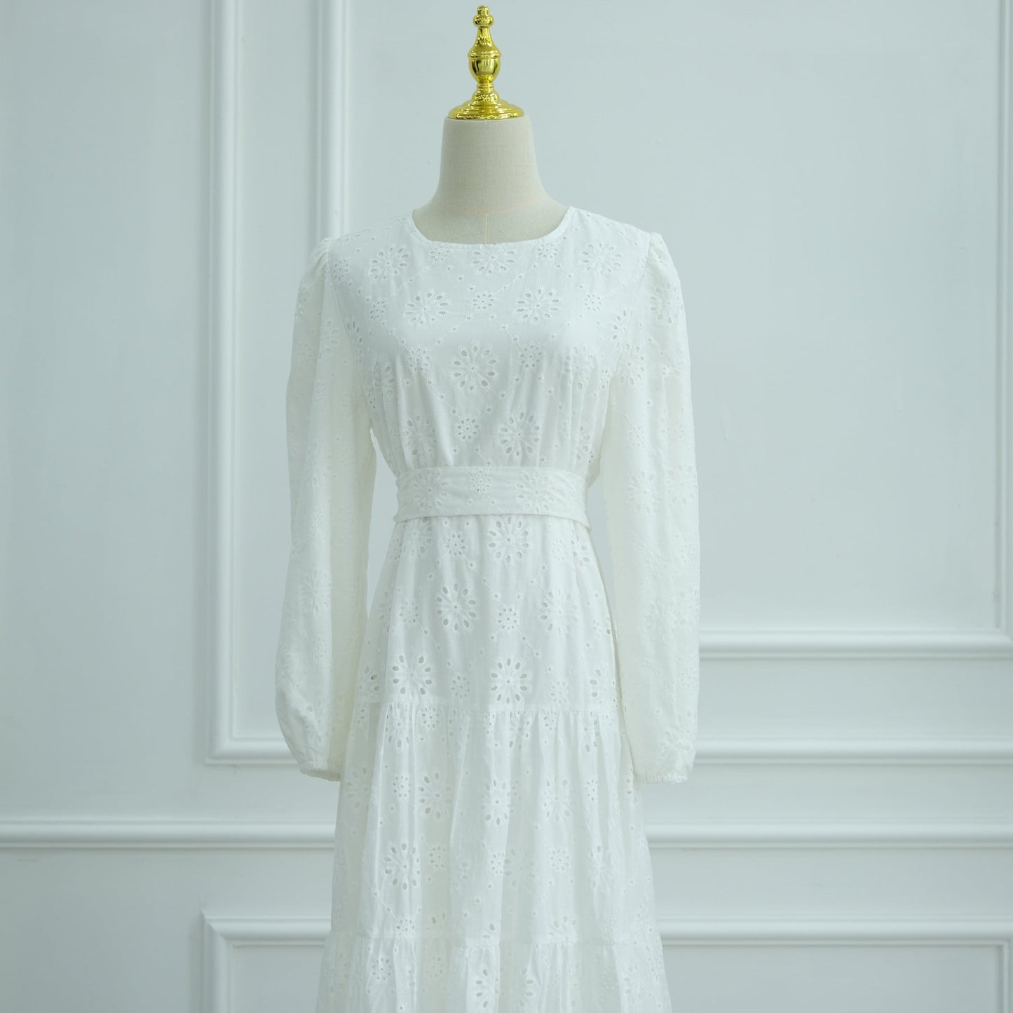 LM6630 Cotton embroidered flower long dress