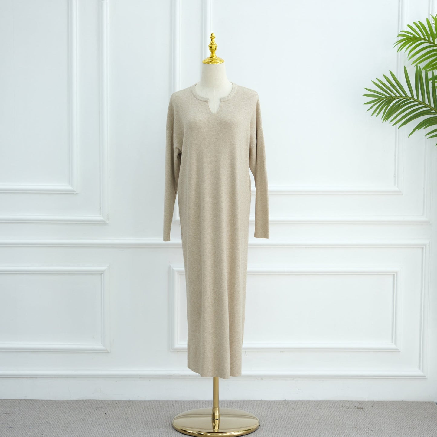 LM6598 Autumn and Winter Knitted Dress, Long Solid Color (headscarf Not Included)