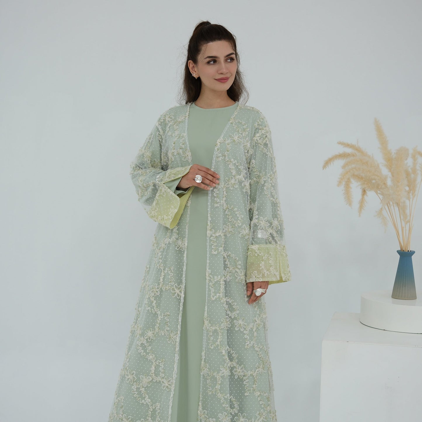 LM6622 3D flower mesh cardigan (optional headscarf and inner layer)