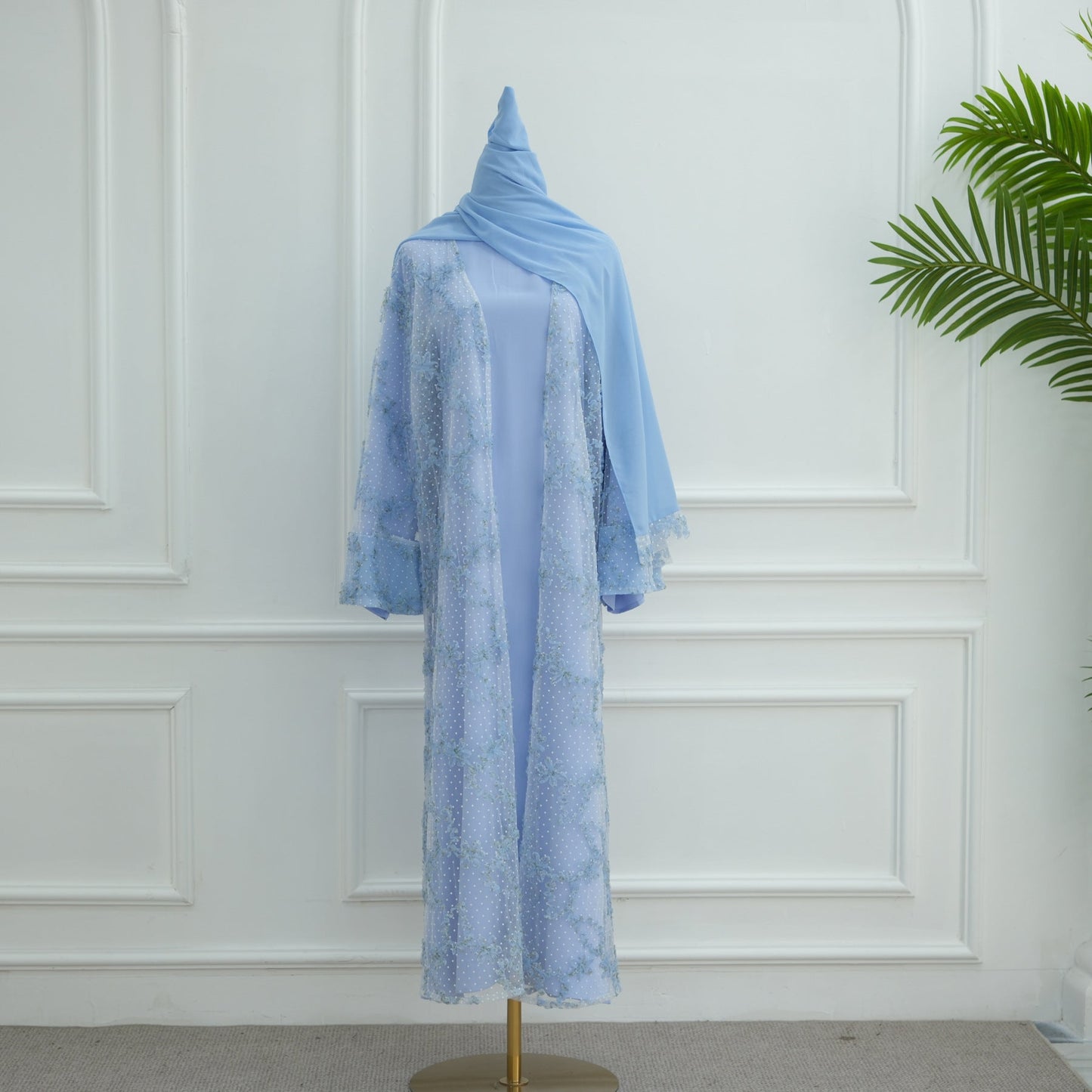 LM6622 3D flower mesh cardigan (optional headscarf and inner layer)
