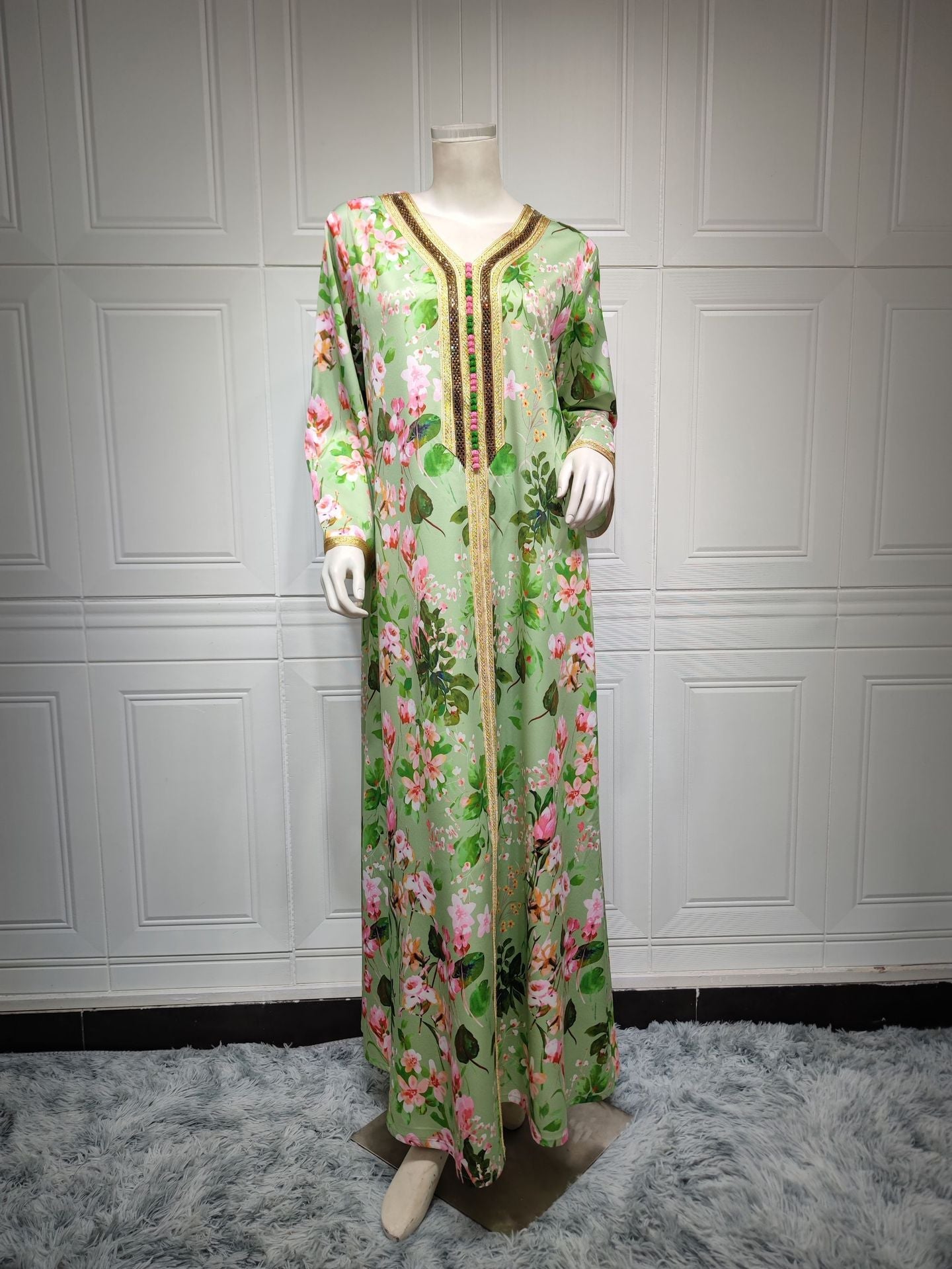 LUMAYA LUMAYA1075 Abaya Robe New Printed Rhinestone Dress