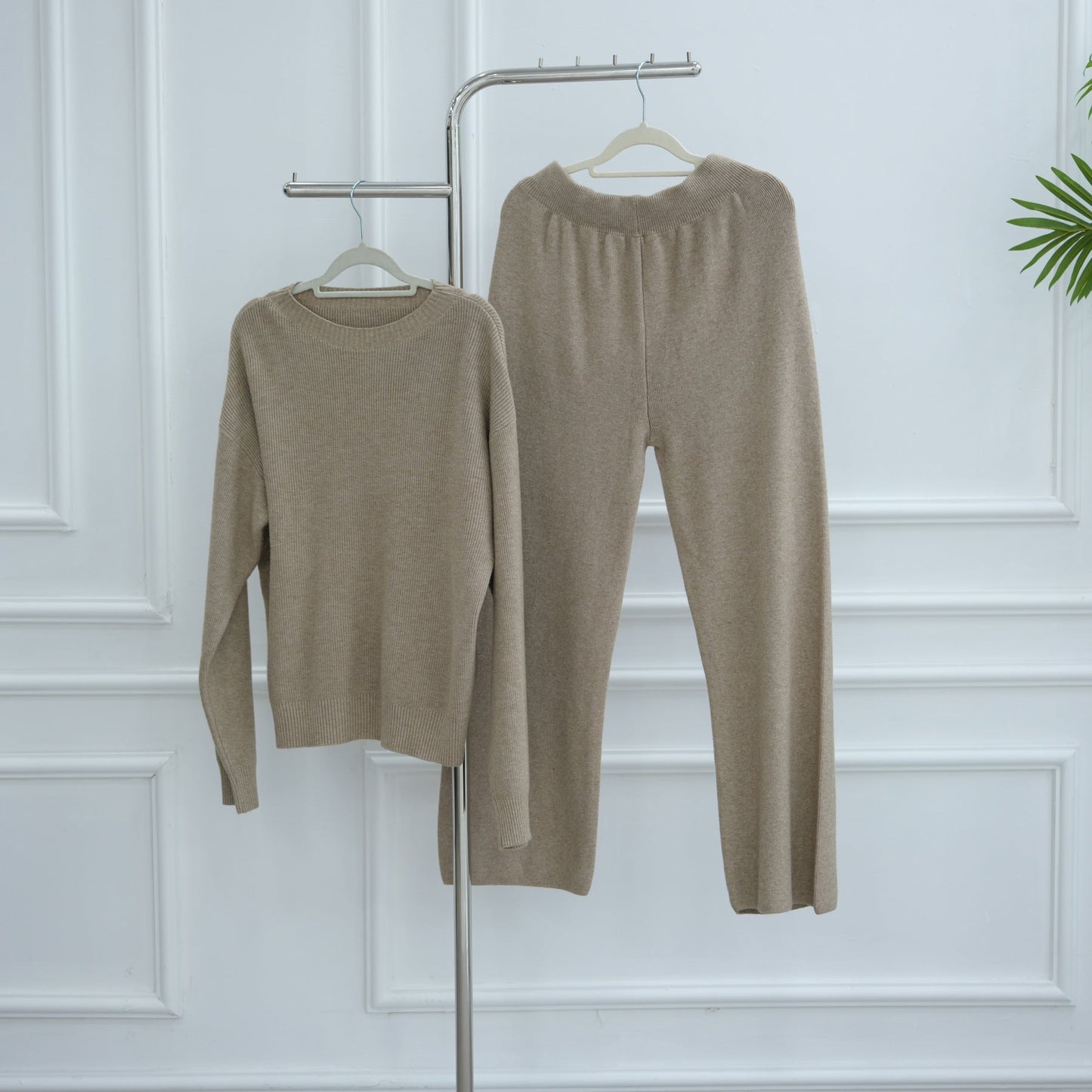 LM6595 Autumn and Winter Thickened Knitted Suit (Not Including Headscarf) | Simple Solid Color Two-Piece Suit