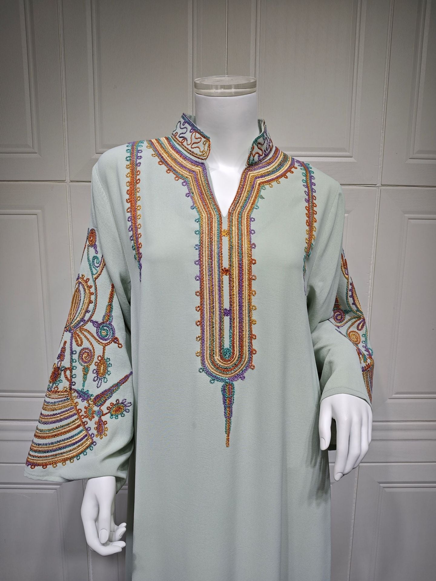 LM6661 Rope Embroidery Pullover Robe Dress, Long Sleeves, Loose Fit.
