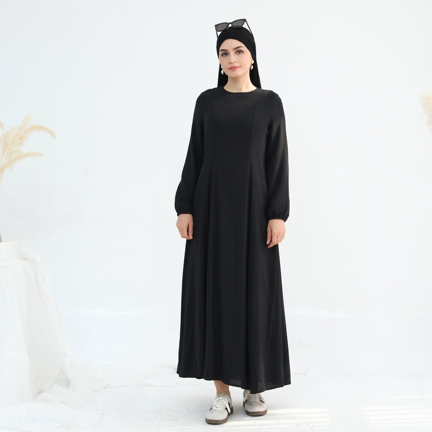 LM6632 Double Lined Simple Long Sleeve Dress