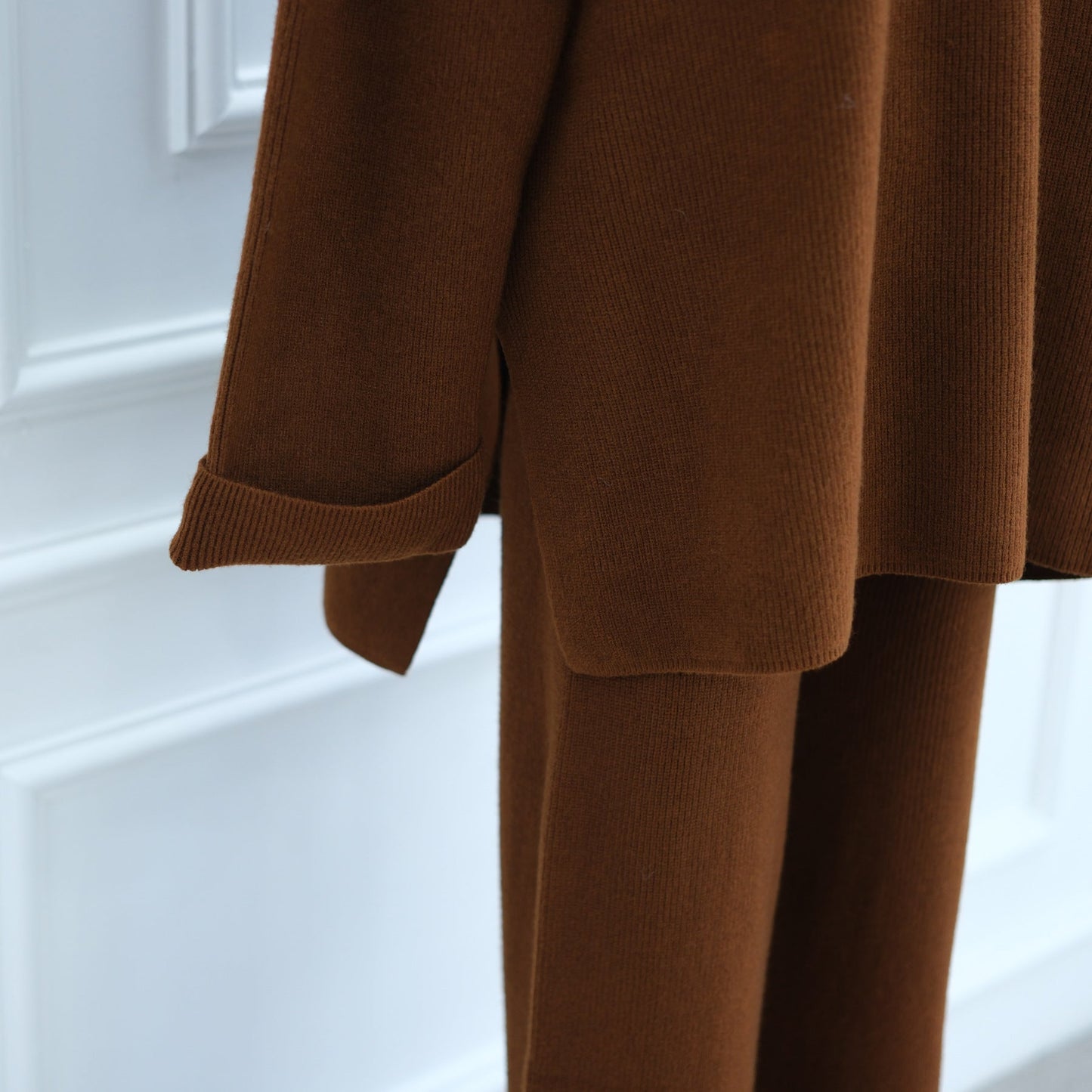 LM6599 Autumn and Winter Thickened Knitted Suit Solid Color Two-piece Suit (excluding Headscarf) Top + Trousers