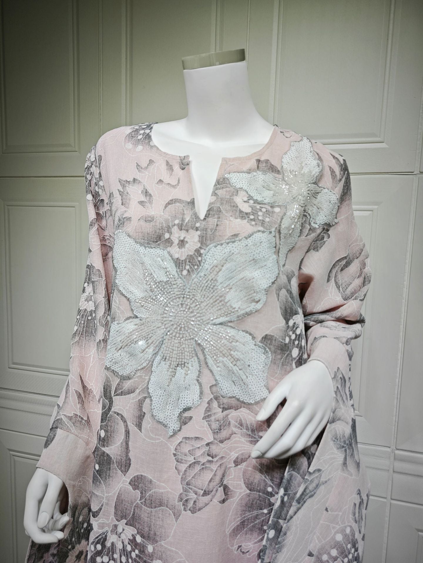 LM6639 Floral Appliqué Embroidered Long Dress