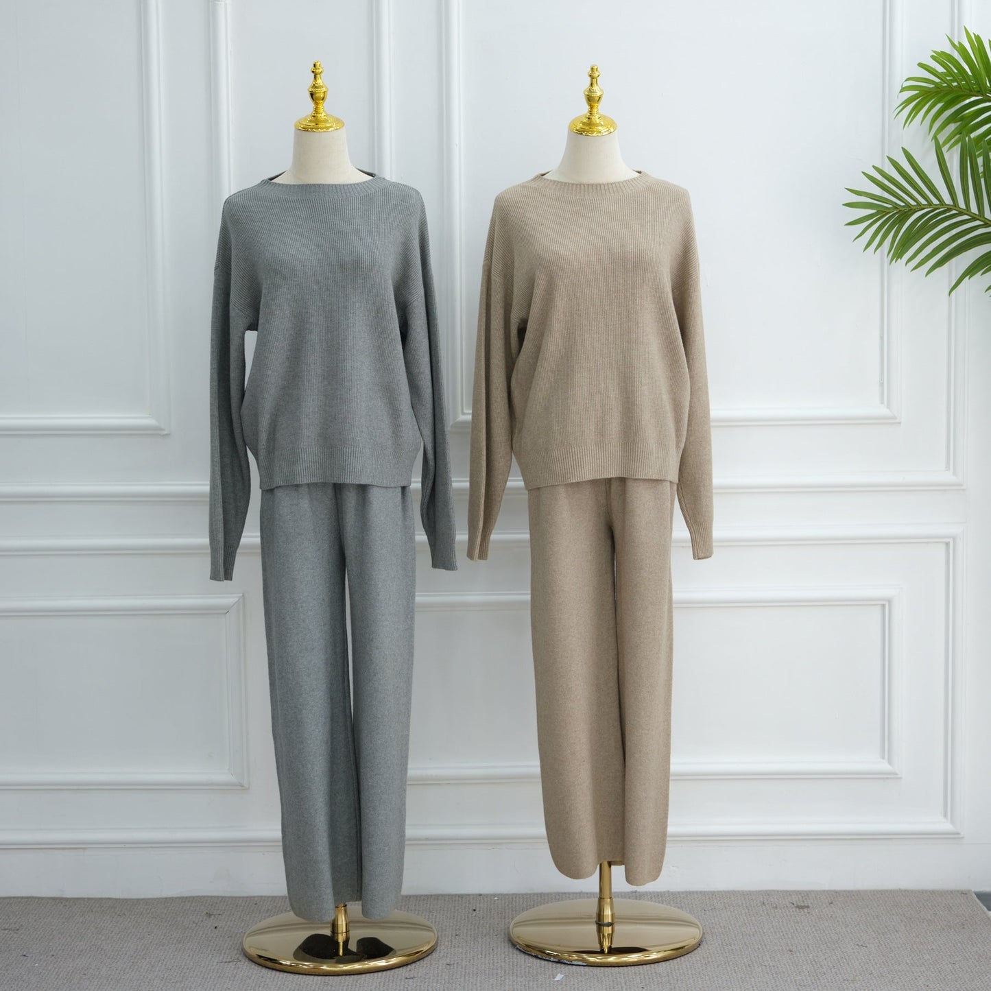 LM6595 Autumn and Winter Thickened Knitted Suit (Not Including Headscarf) | Simple Solid Color Two-Piece Suit