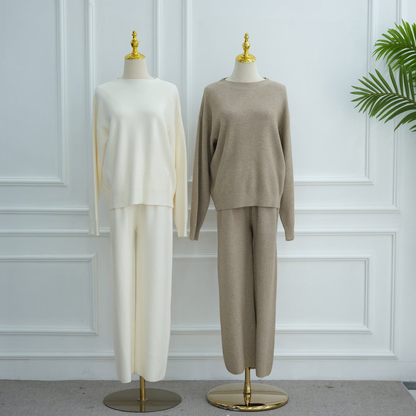 LM6595 Autumn and Winter Thickened Knitted Suit (Not Including Headscarf) | Simple Solid Color Two-Piece Suit