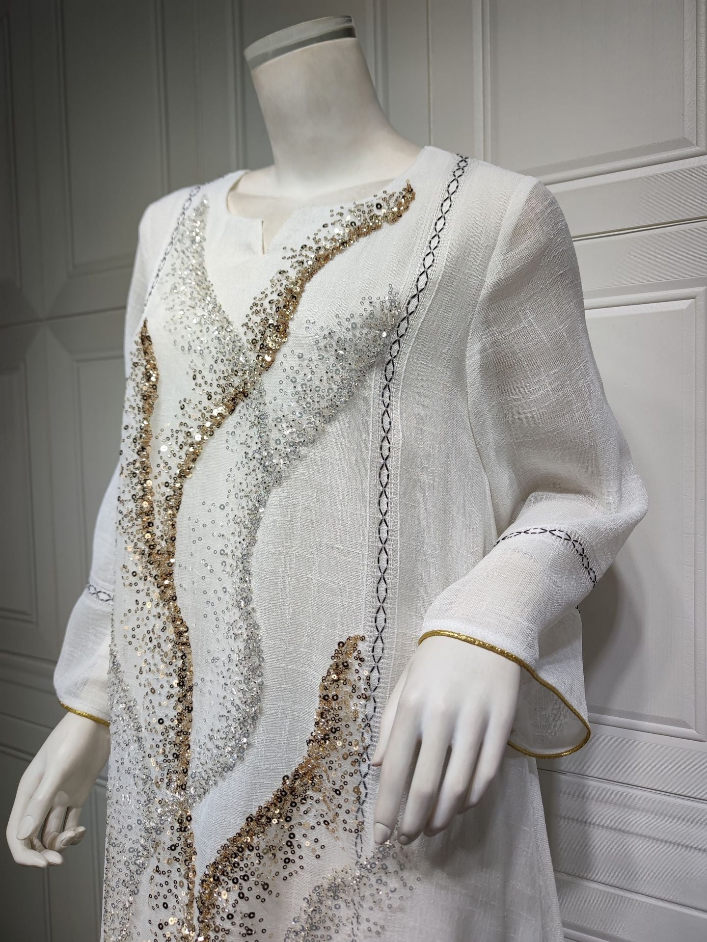 LM6637  Mesh Sequined Embroidered Long Dress