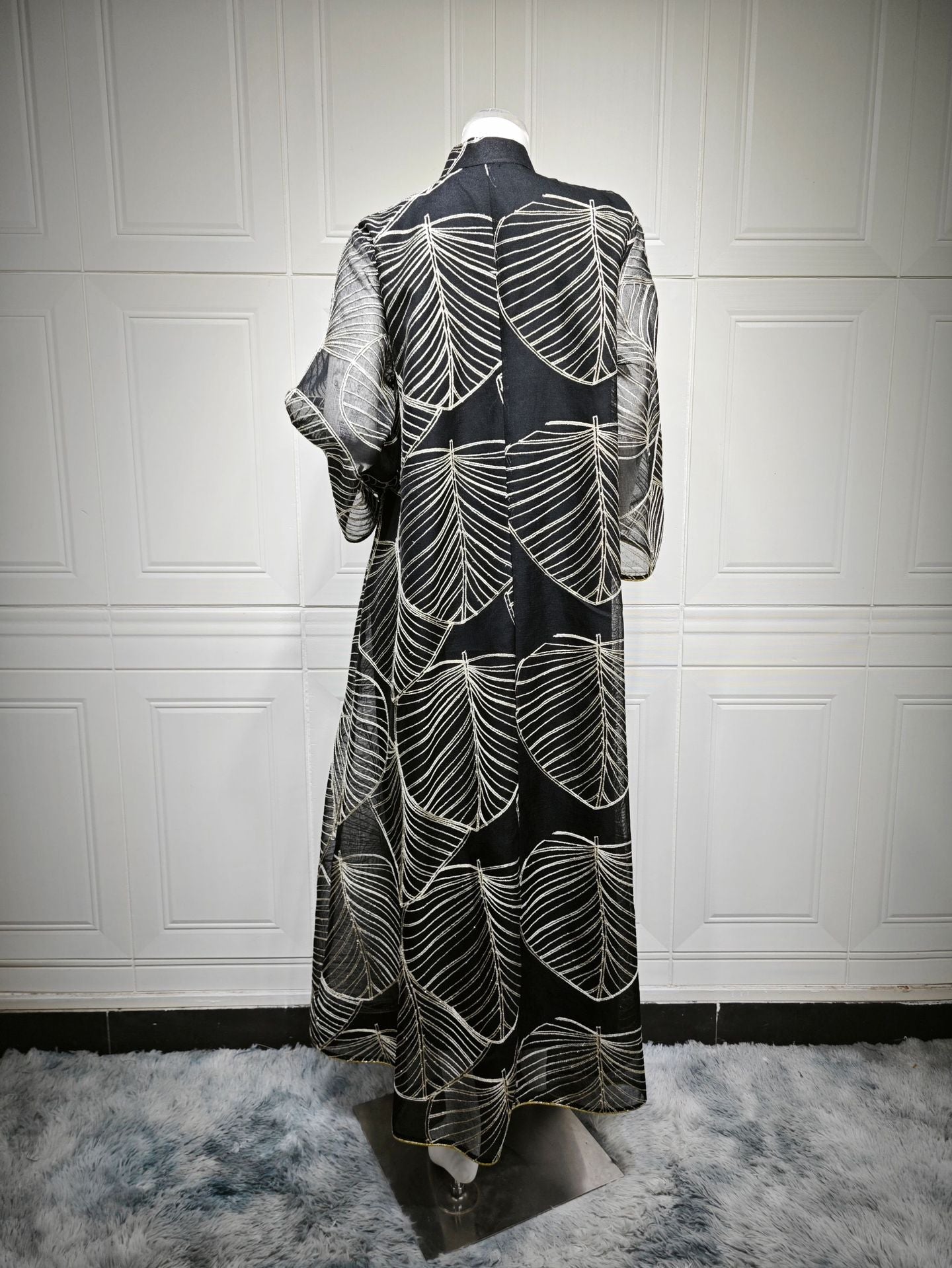 LM6657 Women's Long Robe Dress with Mesh Embroidery